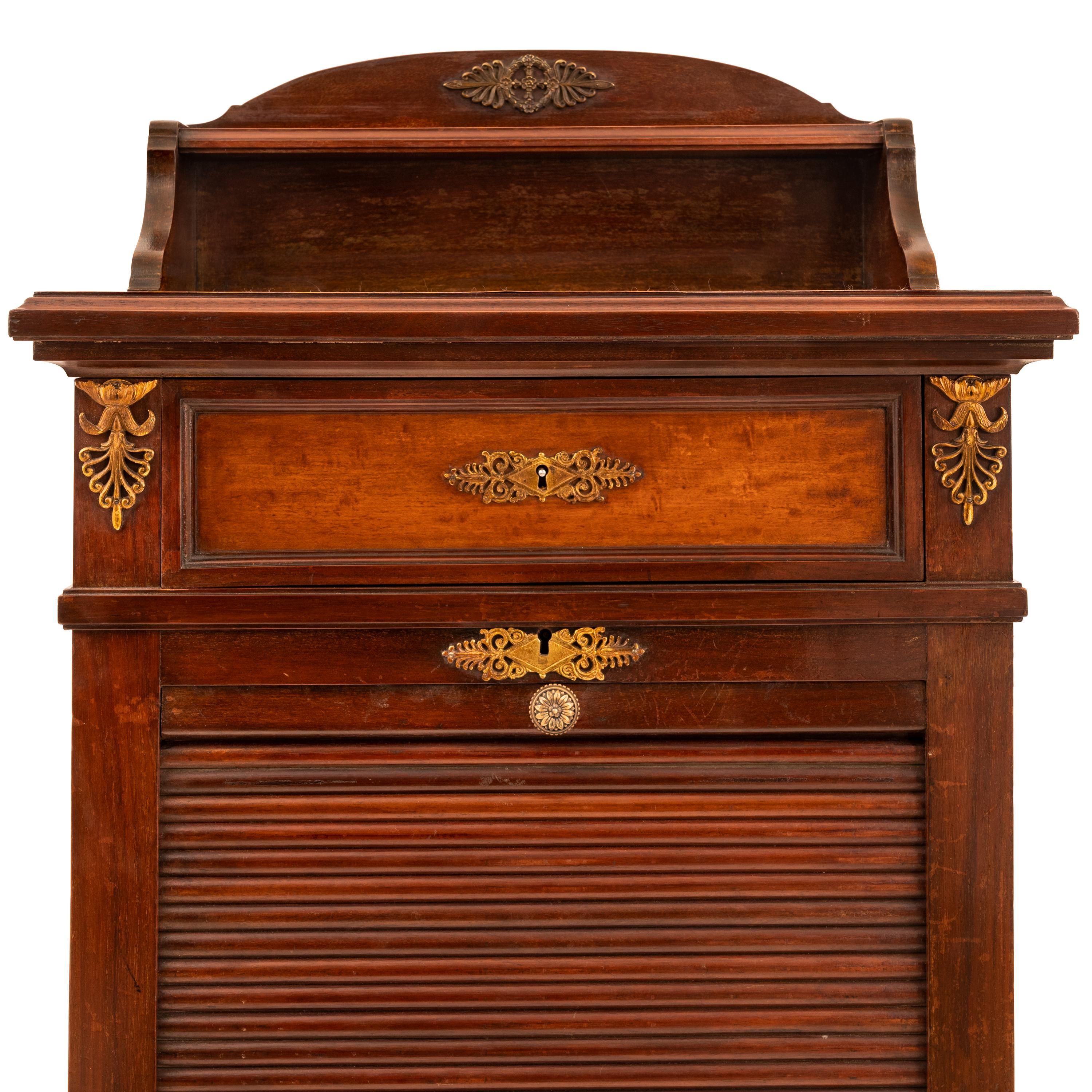 Antique French Louis XV Walnut Ormolu Tambour Roll Top File Cabinet Paris 1900 3