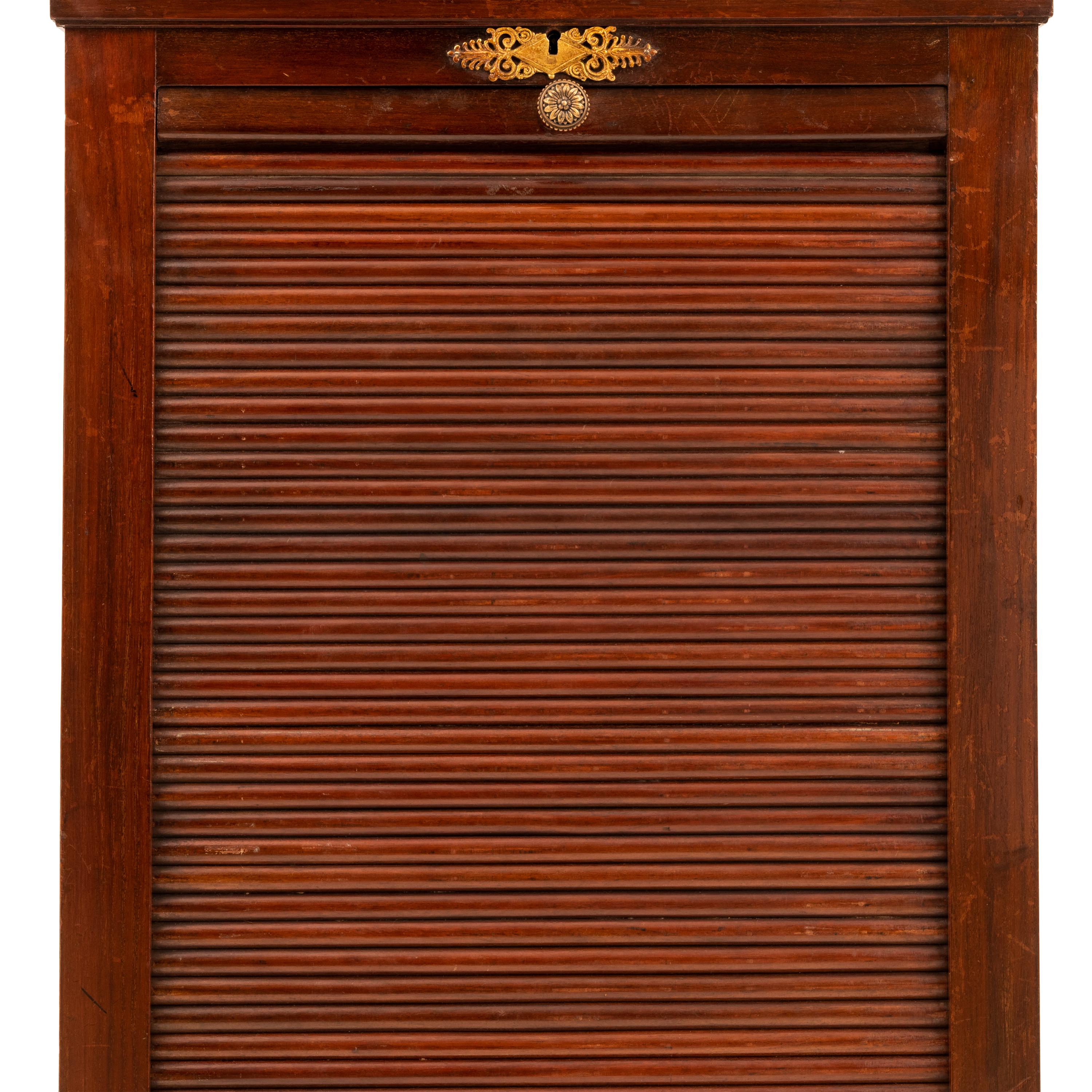Antique French Louis XV Walnut Ormolu Tambour Roll Top File Cabinet Paris 1900 4