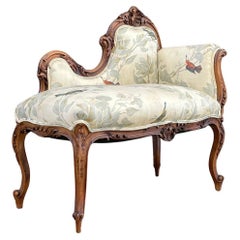 Antique French Louis XV Walnut Petite Chaise Lounge