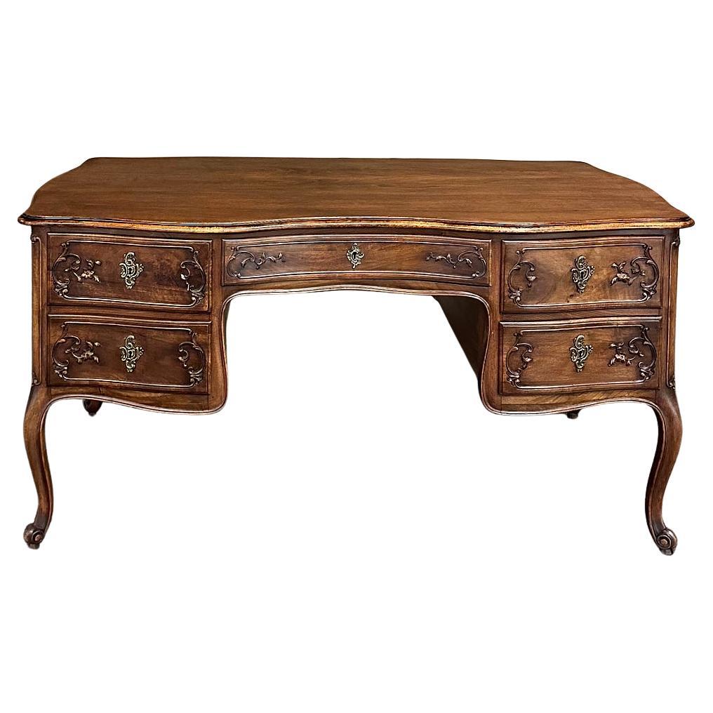 Antique French Louis XV Walnut Serpentine Desk For Sale