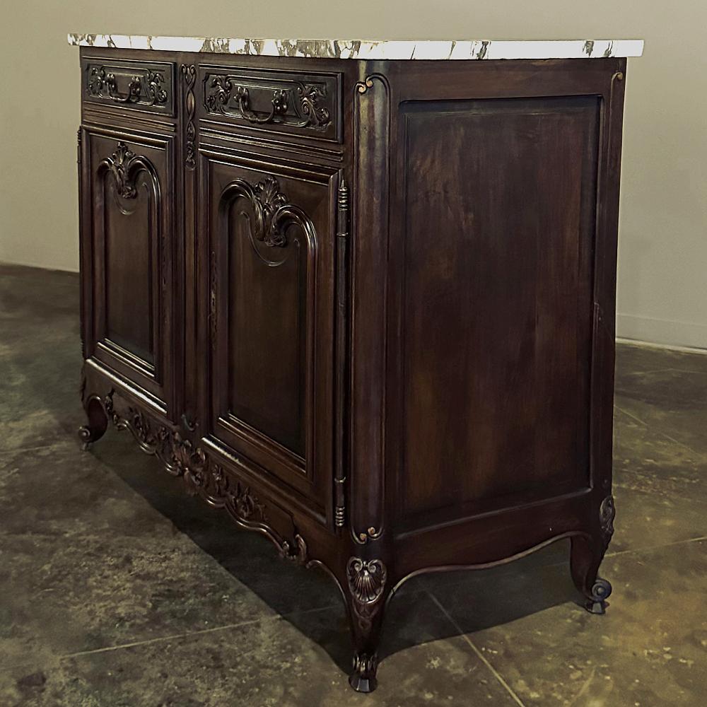 Antique French Louis XV Walnut Serpentine Marble Top Buffet 3