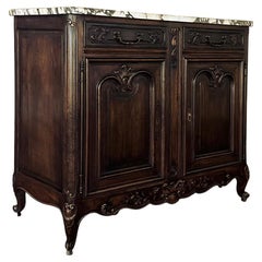 Antique French Louis XV Walnut Serpentine Marble Top Buffet