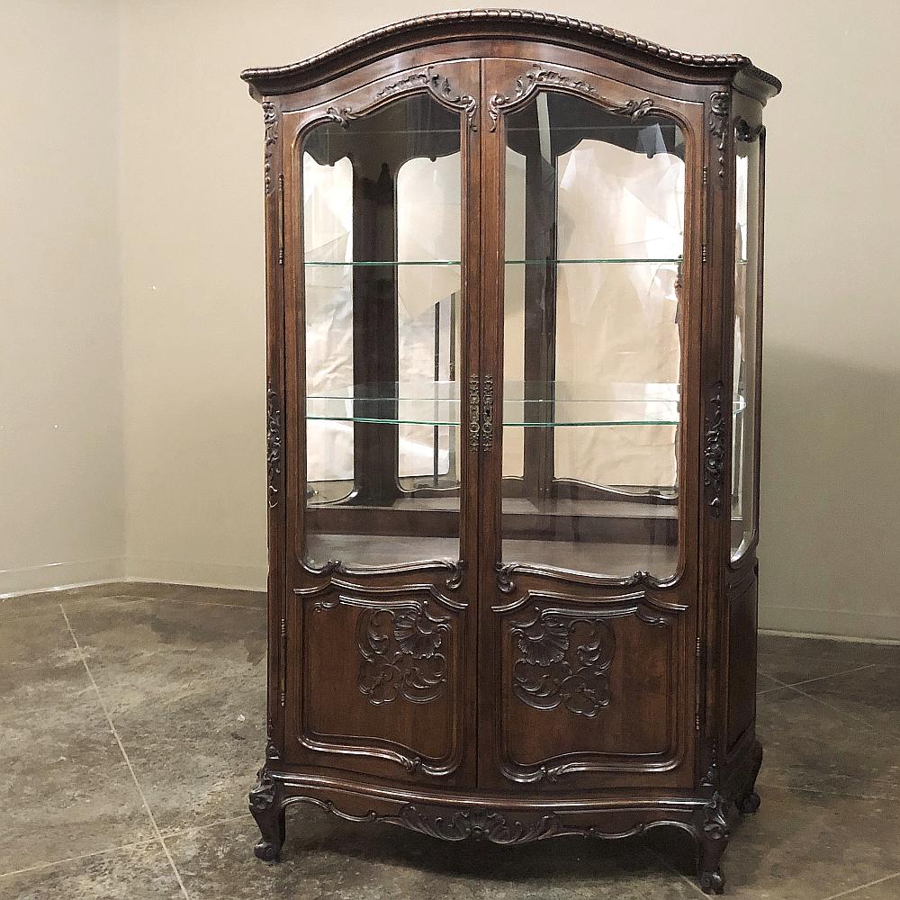 Hand-Crafted Antique French Louis XV Walnut Vitrine, Argentier For Sale