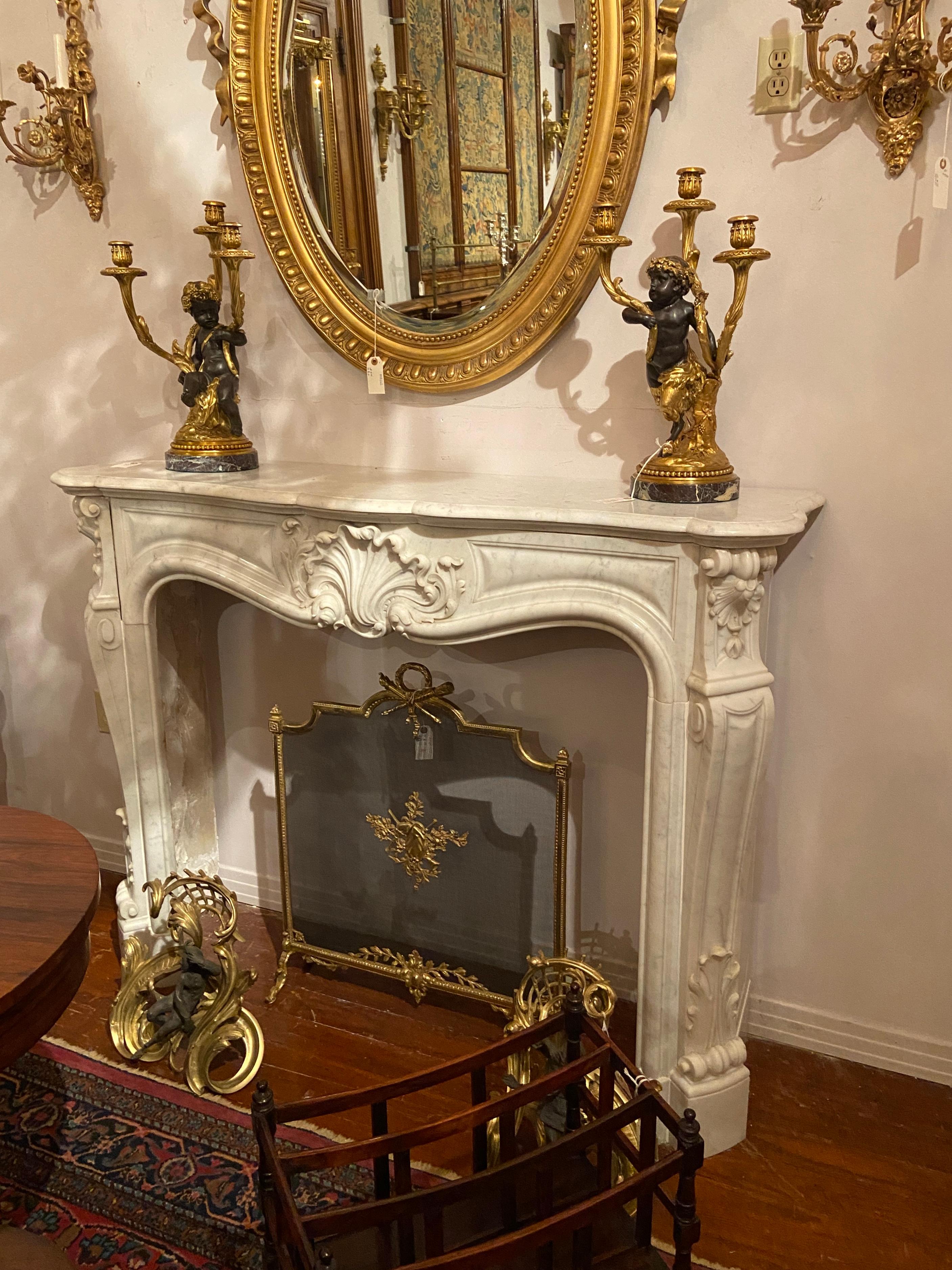Antique French Louis XV White and Grey Marble Mantel, Circa 1860-1880 For Sale 8