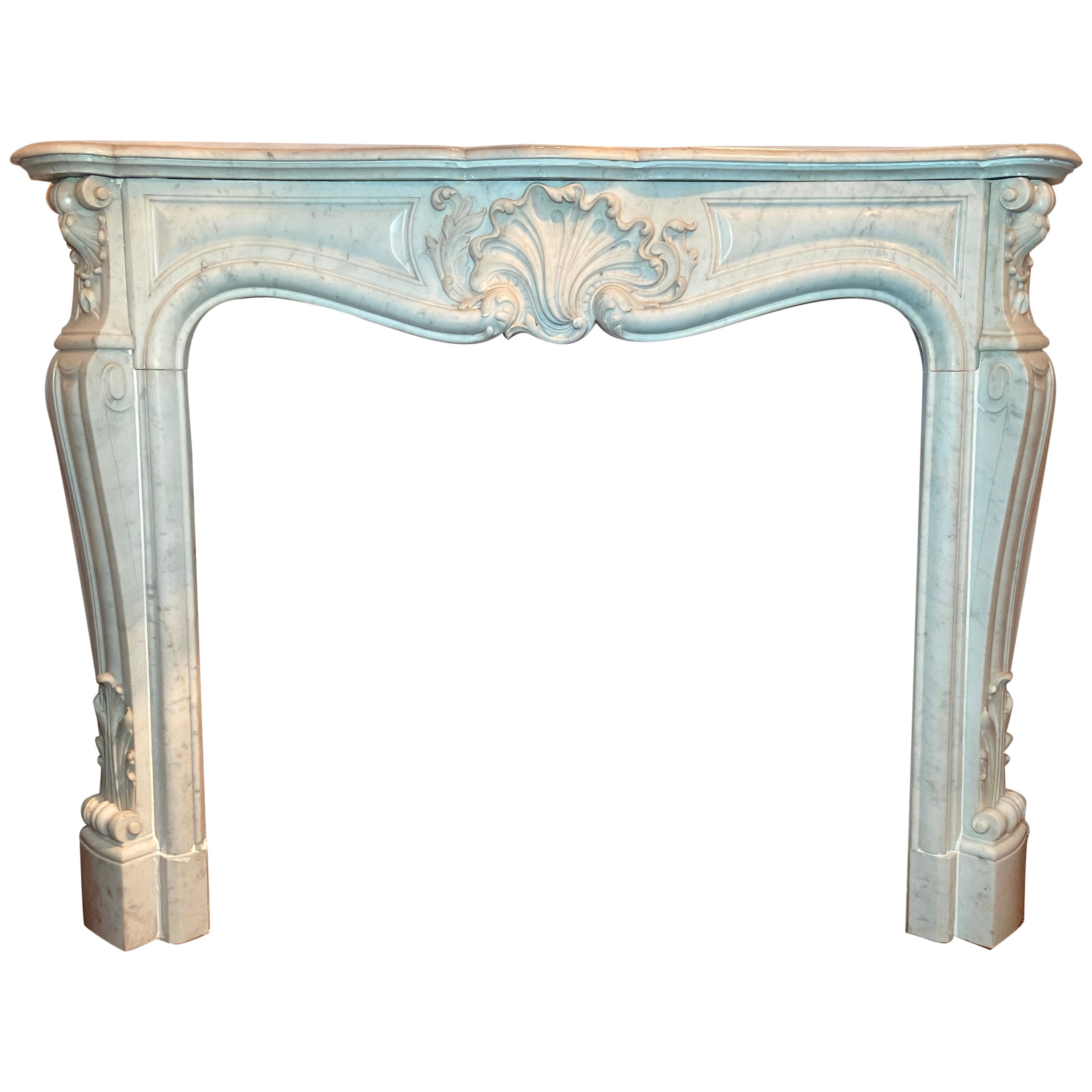 Antique French Louis XV White and Grey Marble Mantel, Circa 1860-1880
