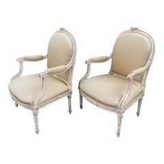Antique French Louis XV XVI Transitional Arm Chair, 19th Century