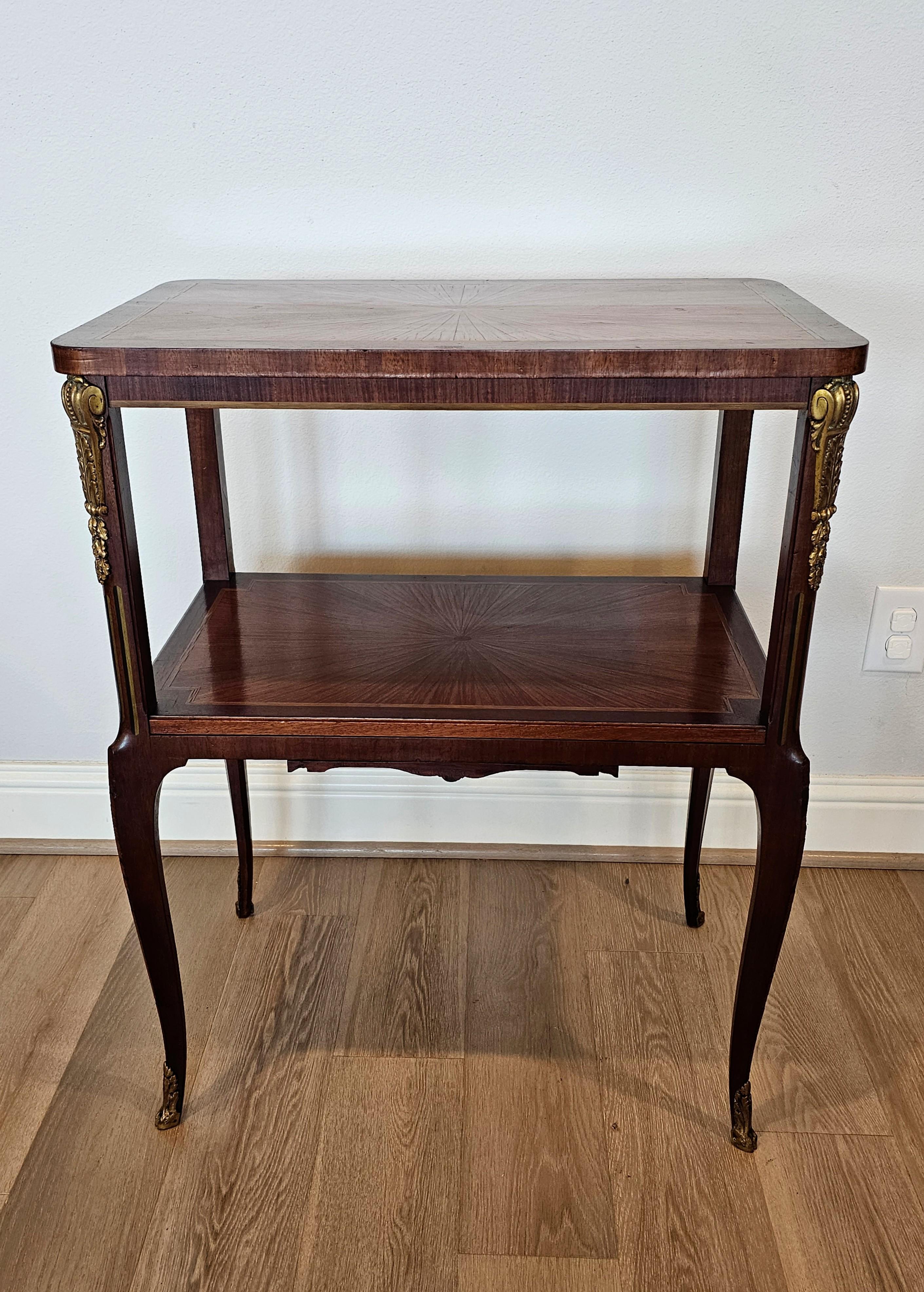 Antique French Art Deco Transitional Parquetry Tiered Tea Table  4
