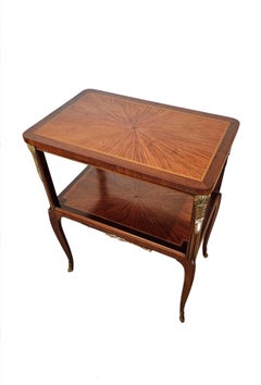 Antique French Art Deco Transitional Parquetry Tiered Tea Table