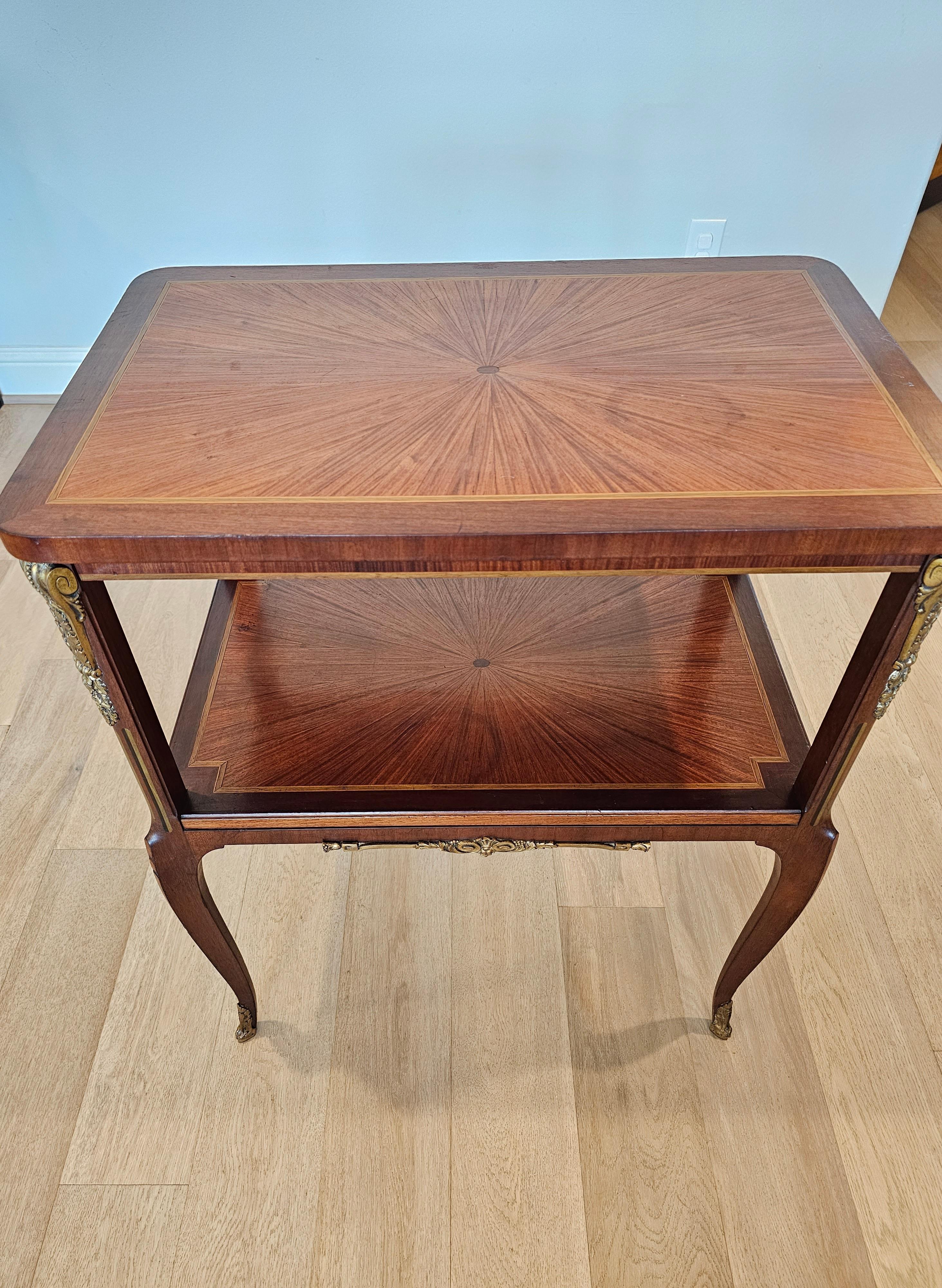 20th Century Antique French Art Deco Transitional Parquetry Tiered Tea Table 