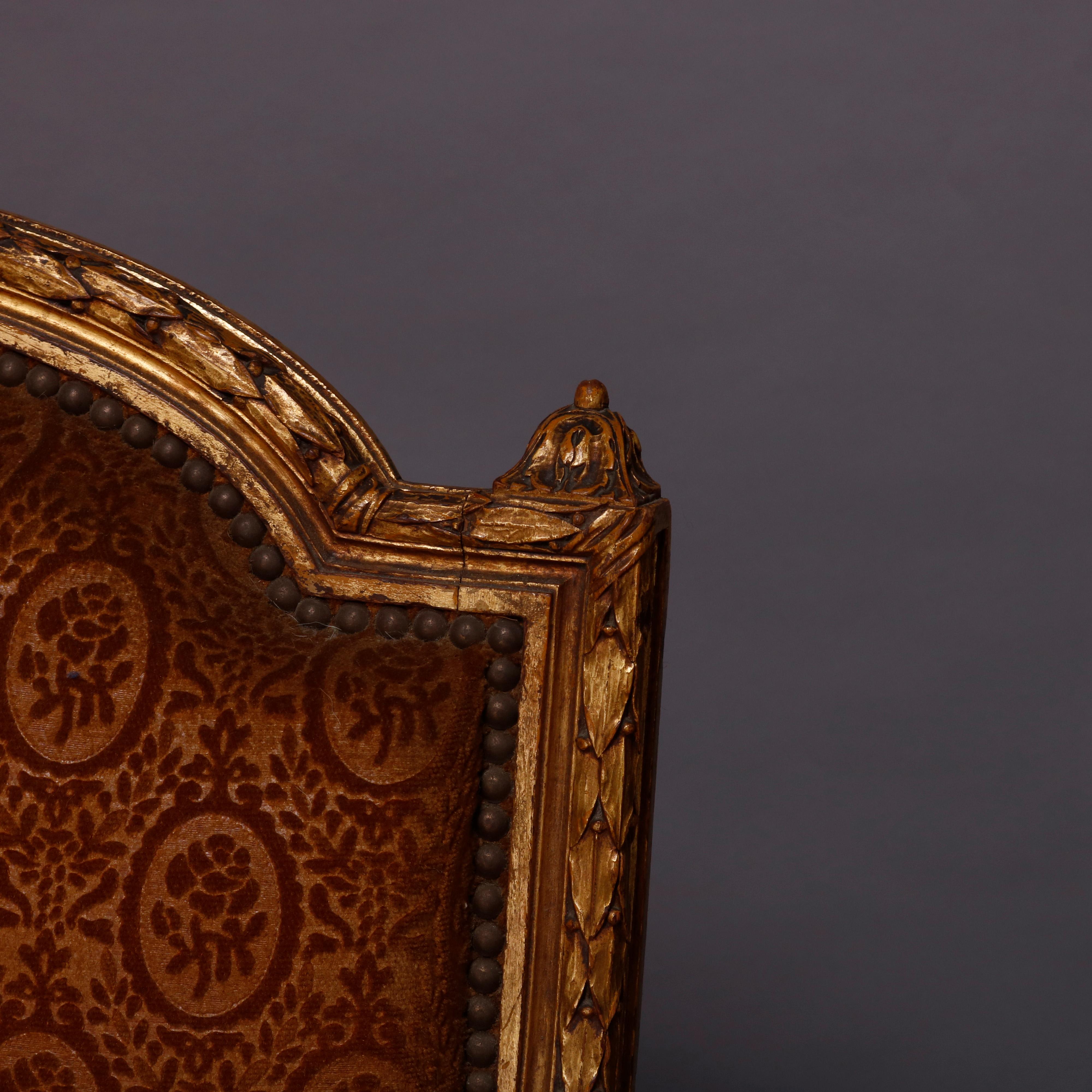 Antique Louis XVI Acanthus Carved Giltwood and Upholstered Settee, circa 1880 3
