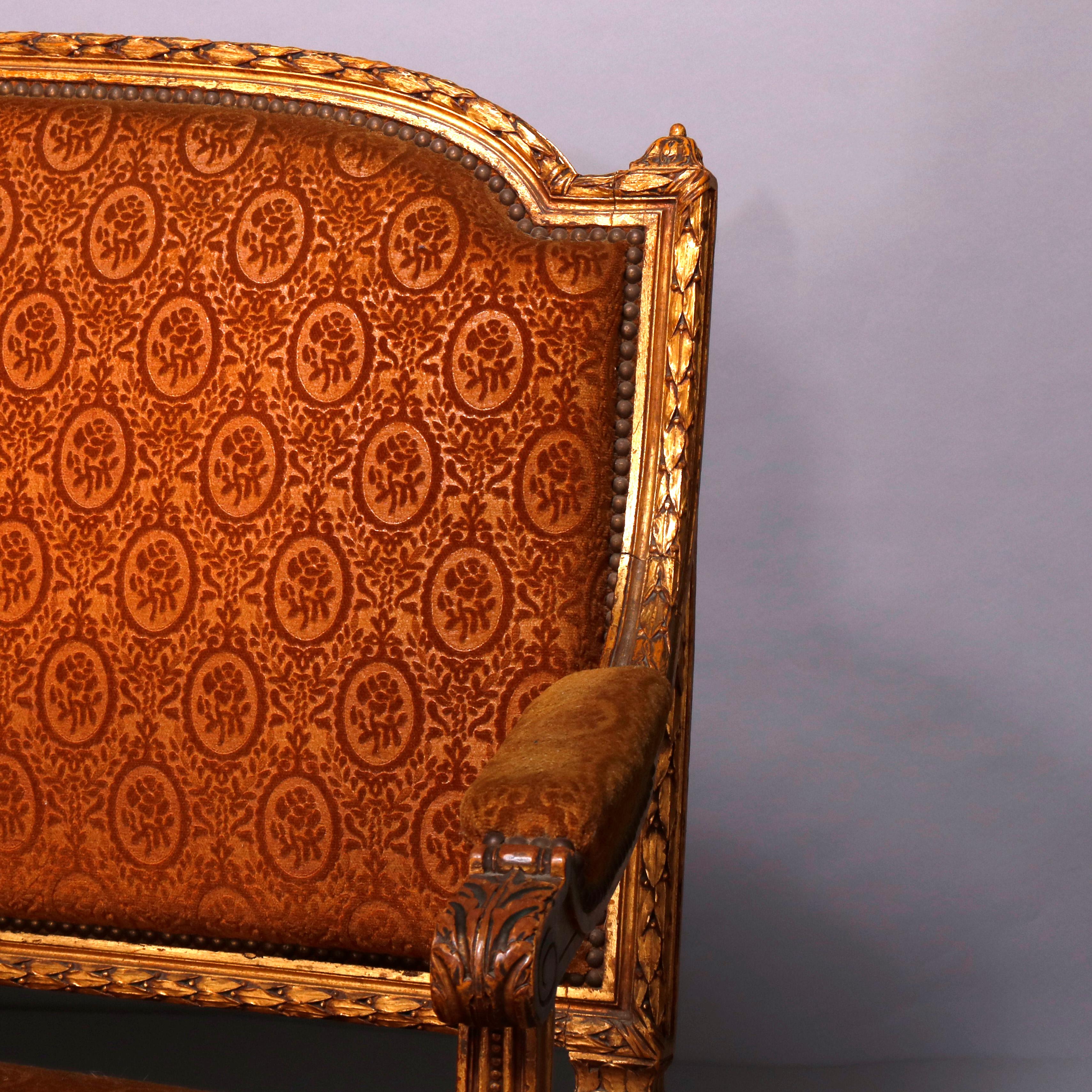 Antique Louis XVI Acanthus Carved Giltwood and Upholstered Settee, circa 1880 5
