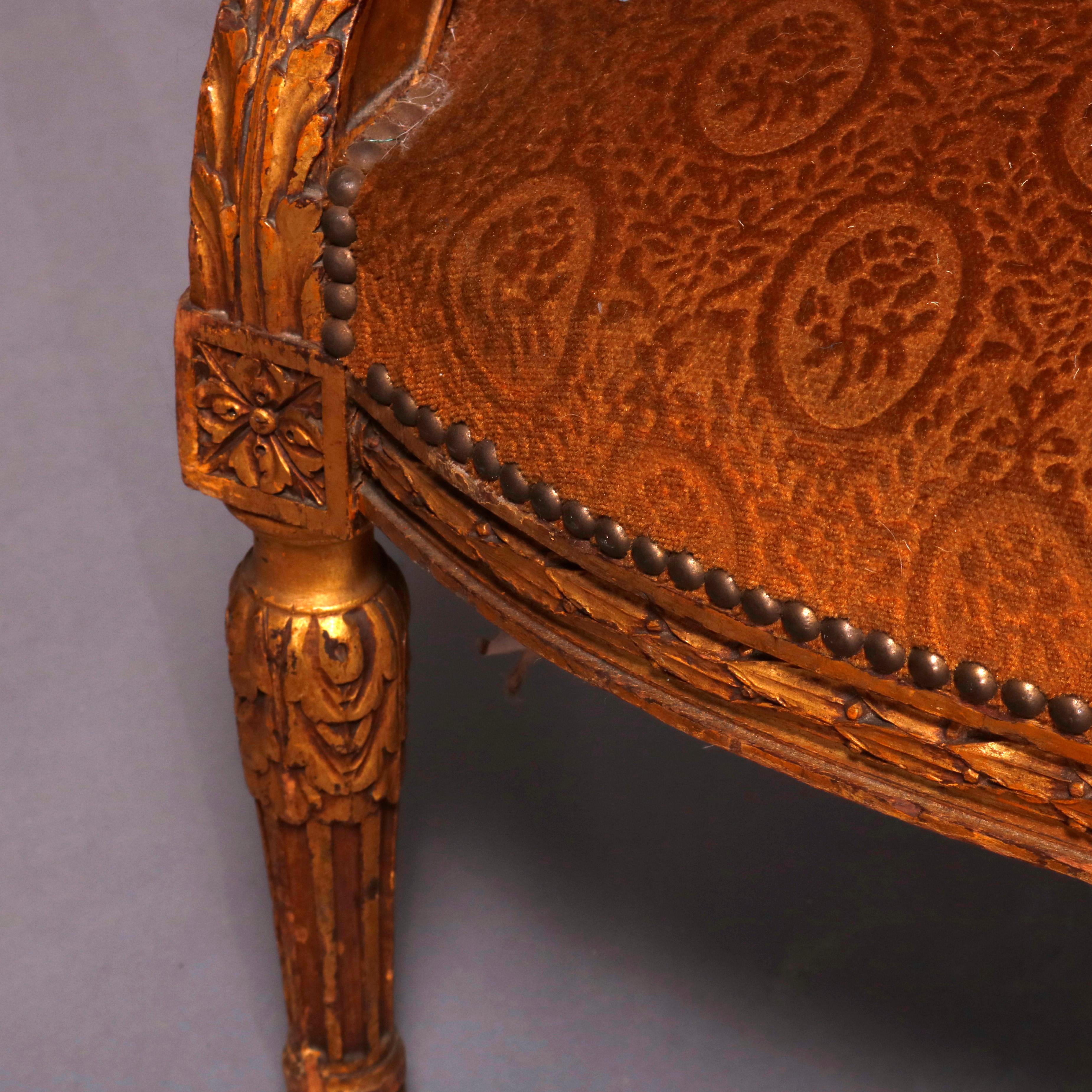 Antique Louis XVI Acanthus Carved Giltwood and Upholstered Settee, circa 1880 1