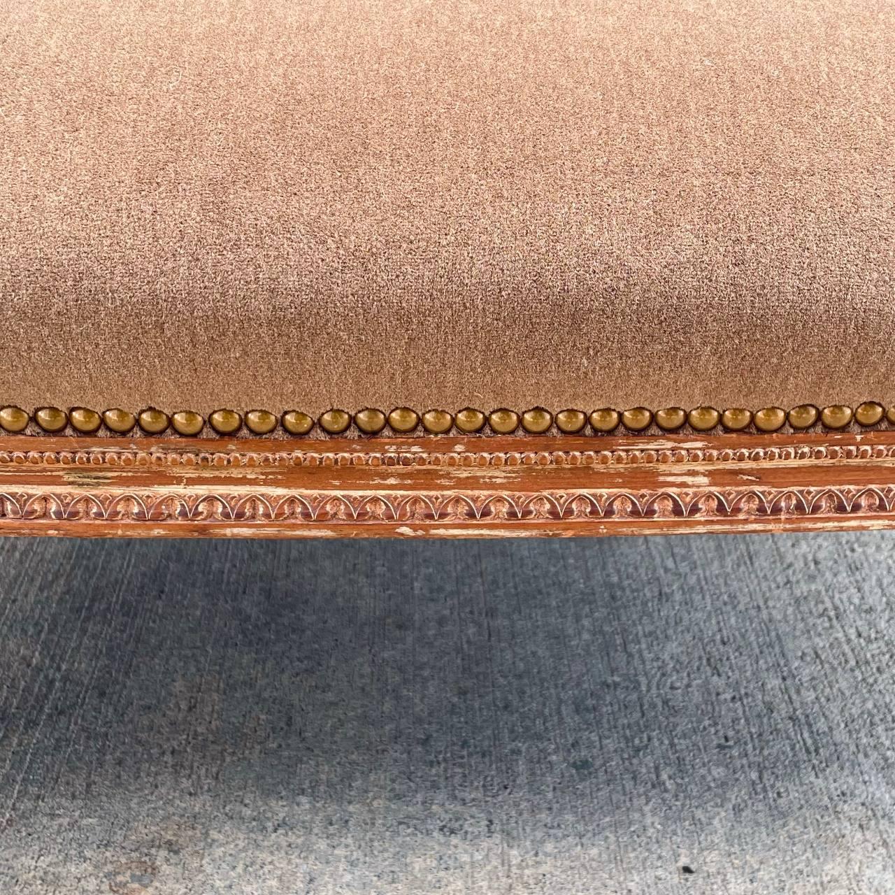 Antique French Louis XVI Alpaca Mohair Love Seat Sofa with Carved Details For Sale 16