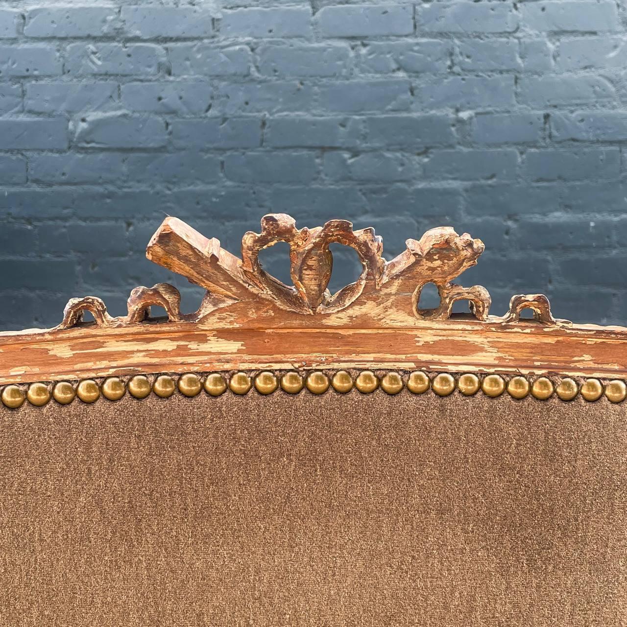 Antique French Louis XVI Alpaca Mohair Love Seat Sofa with Carved Details For Sale 4