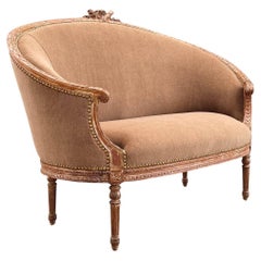 Retro French Louis XVI Alpaca Mohair Love Seat Sofa with Carved Details
