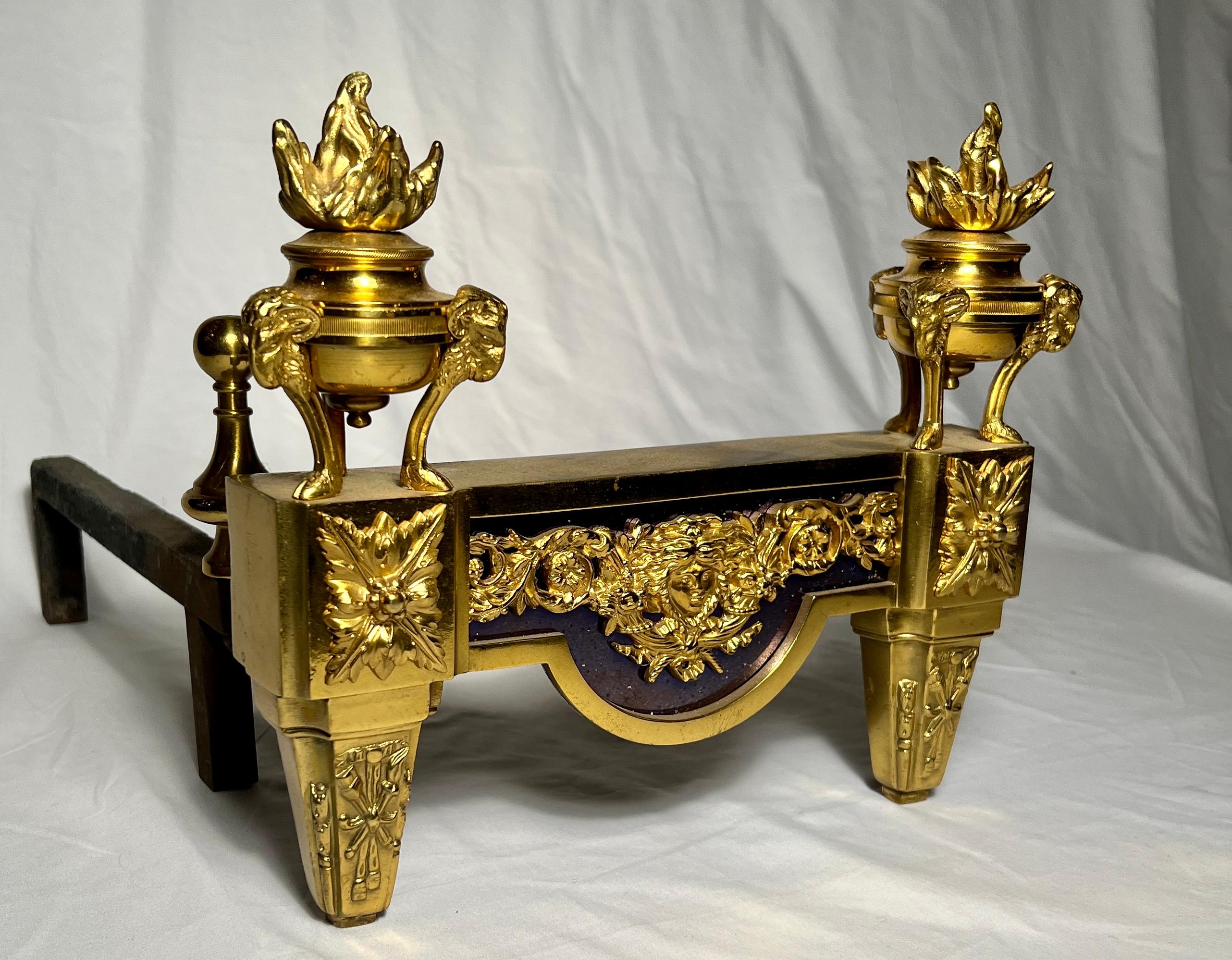 Antique French Louis XVI Andirons circa 1840-1860 In Good Condition For Sale In New Orleans, LA