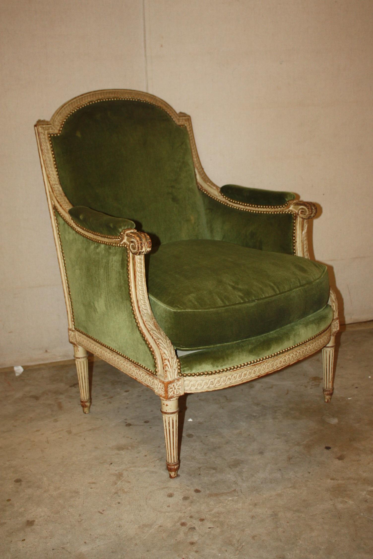 A 19th century classically painted Louis XVI bergère.
