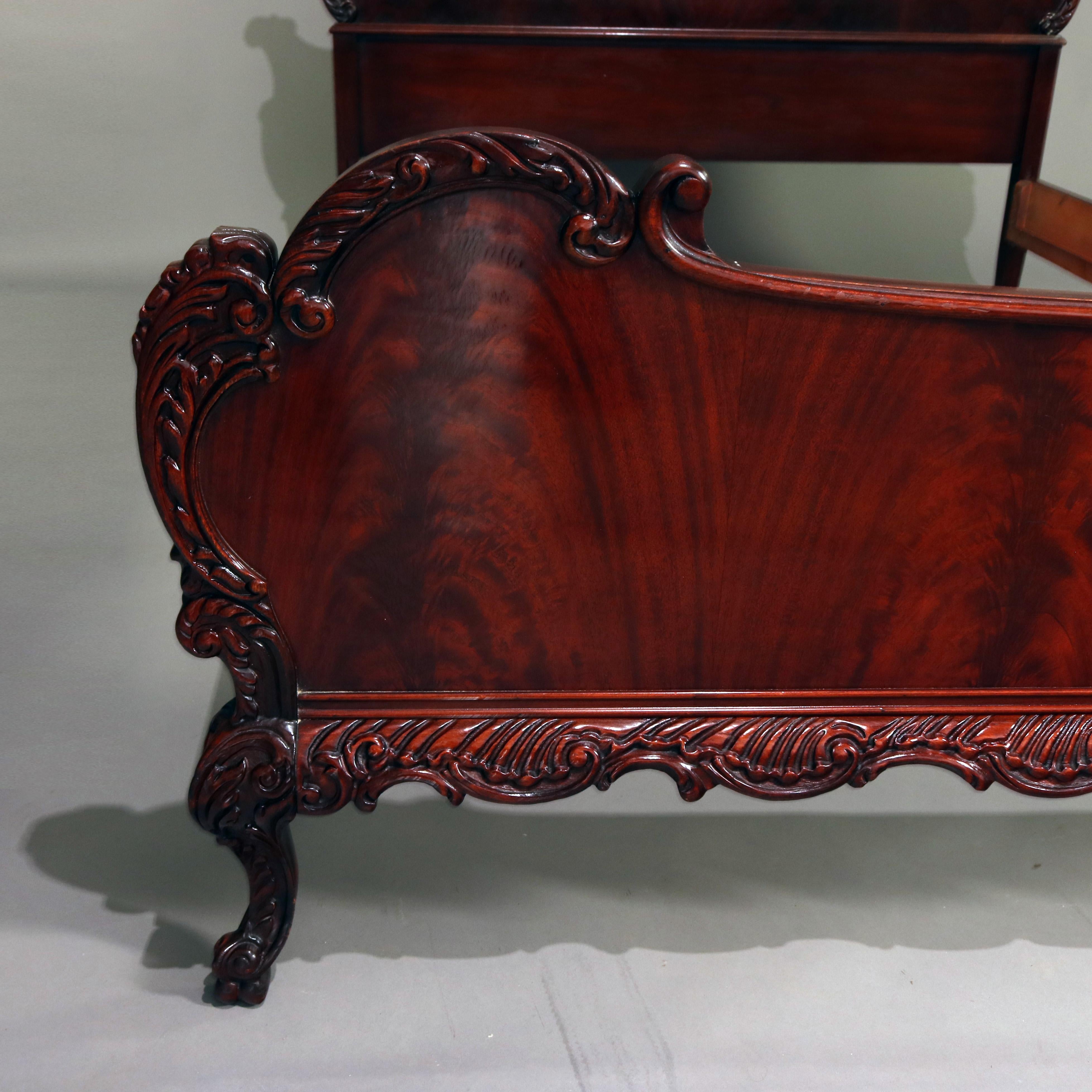 French Louis XVI Berkey and Gay Style Carved Flame Mahogany Bed, circa 1930 5