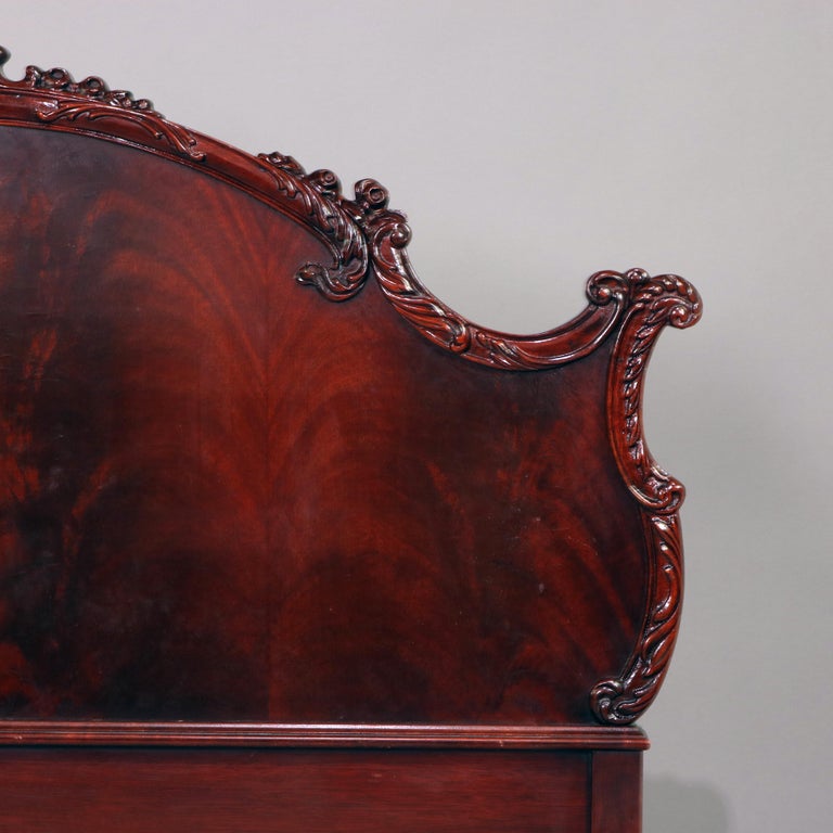 French Louis XVI Berkey and Gay Style Carved Flame Mahogany Bed, circa