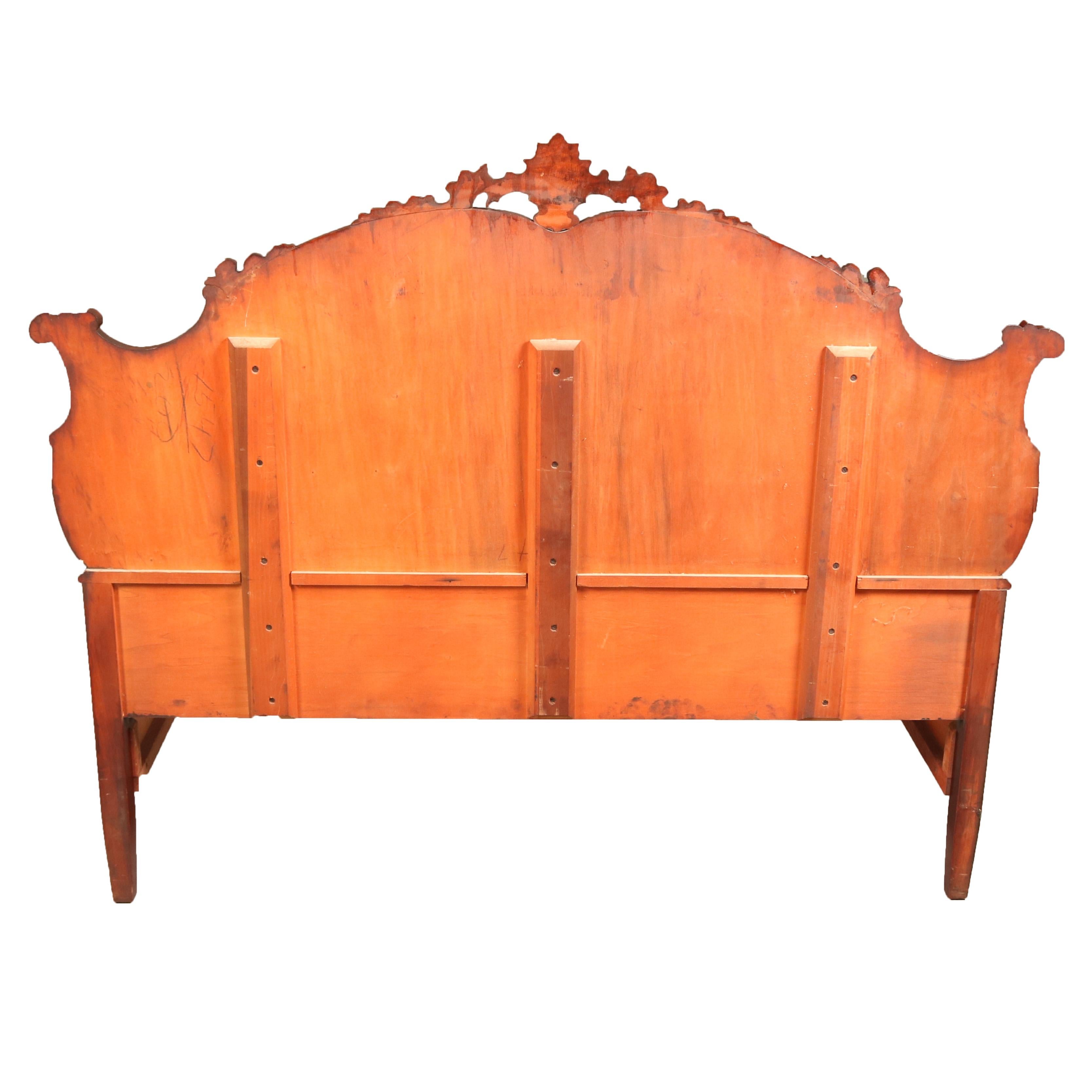 20th Century French Louis XVI Berkey and Gay Style Carved Flame Mahogany Bed, circa 1930