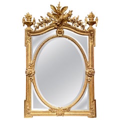 Antique French Louis XVI Beveled Gold Leaf Mirror, circa 1880