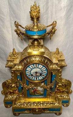 Antique French Louis XVI Blue Sèvres Porcelain and Ormolu Clock, Circa 1875-85