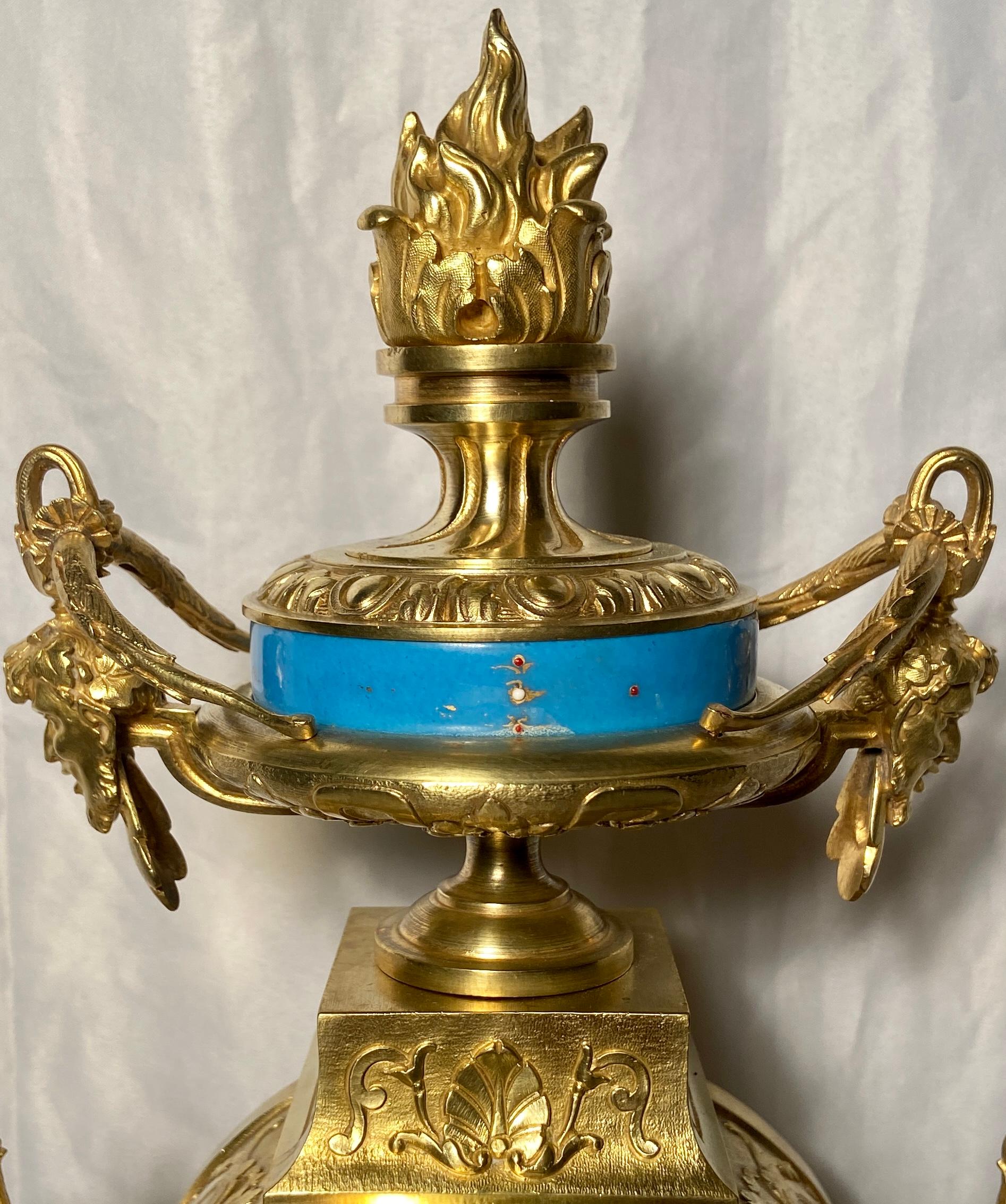 19th Century Antique French Louis XVI Blue Sèvres Porcelain and Ormolu Clock, Circa 1875-85 For Sale