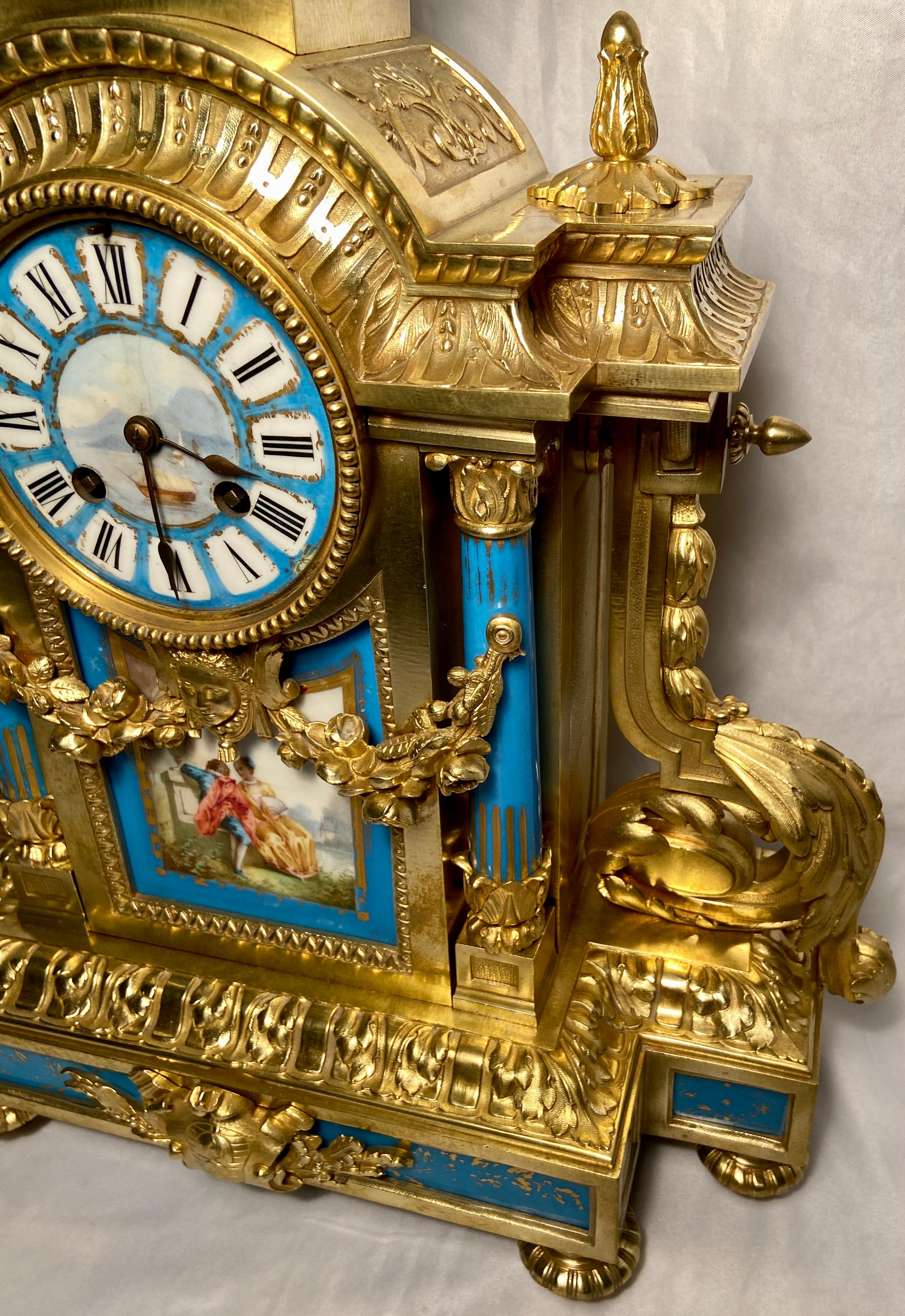 Antique French Louis XVI Blue Sèvres Porcelain and Ormolu Clock, Circa 1875-85 For Sale 3