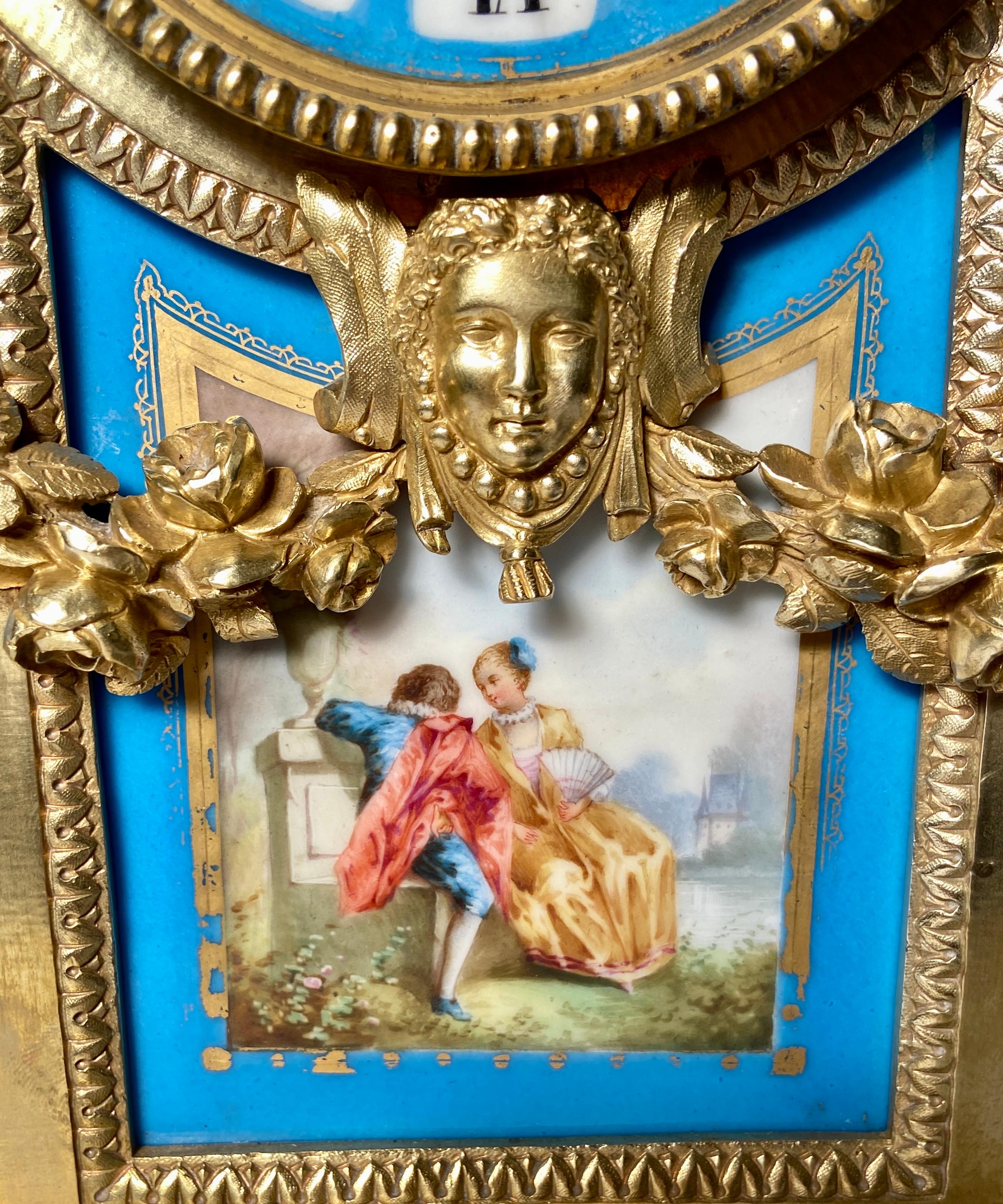 Antique French Louis XVI Blue Sèvres Porcelain and Ormolu Clock, Circa 1875-85 For Sale 4