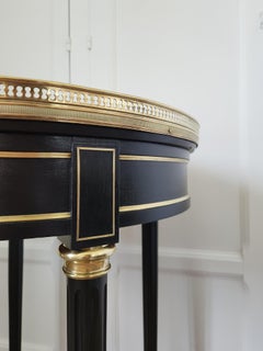 Antique French Louis XVI Style "Bouillotte" Side Table, Carrara Marble & Bronze