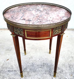 Antique French Louis XVI Bouillotte Tisch mit Rouge Marmorplatte