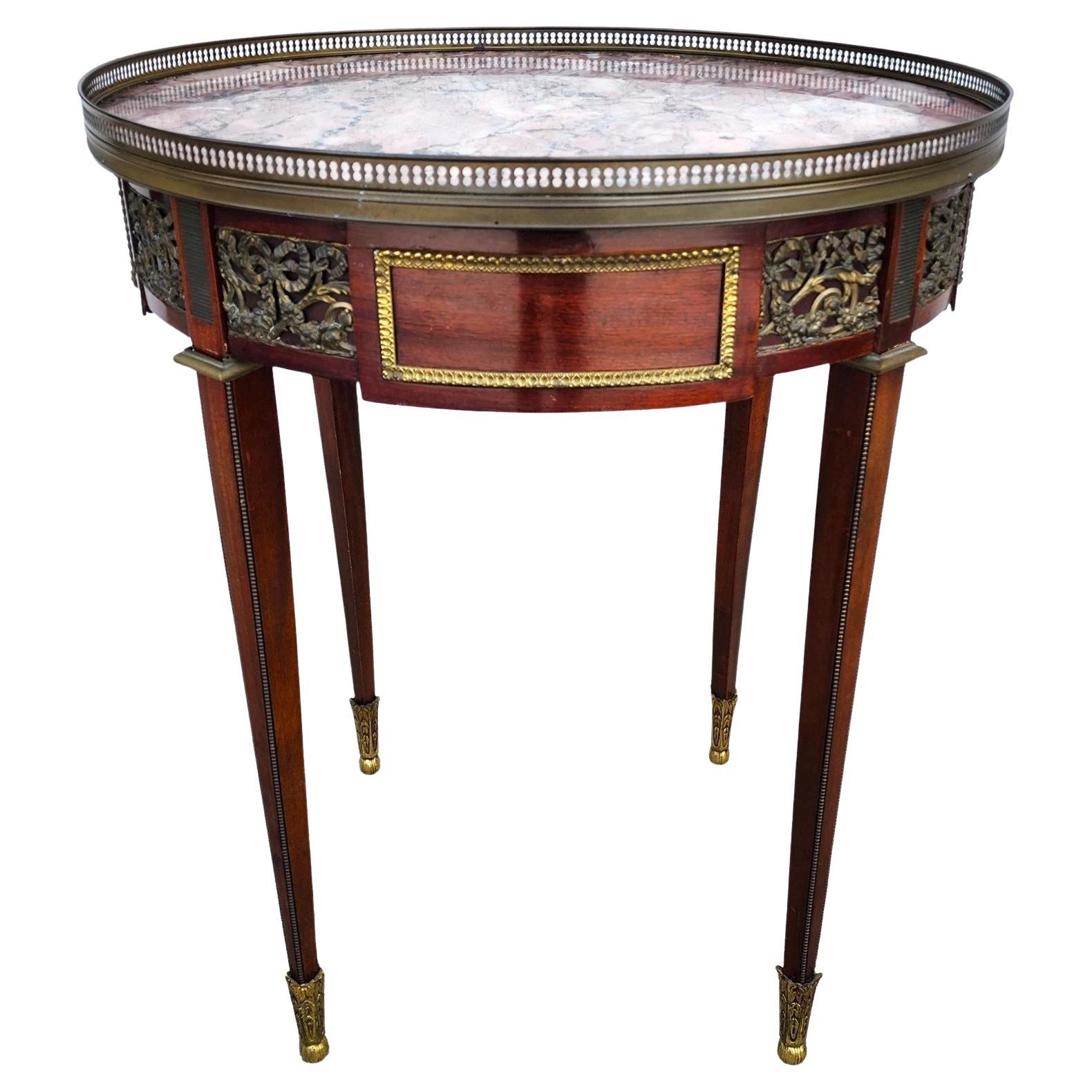 Antique French Louis XVI Bouillotte Table With Rouge Marble Top
