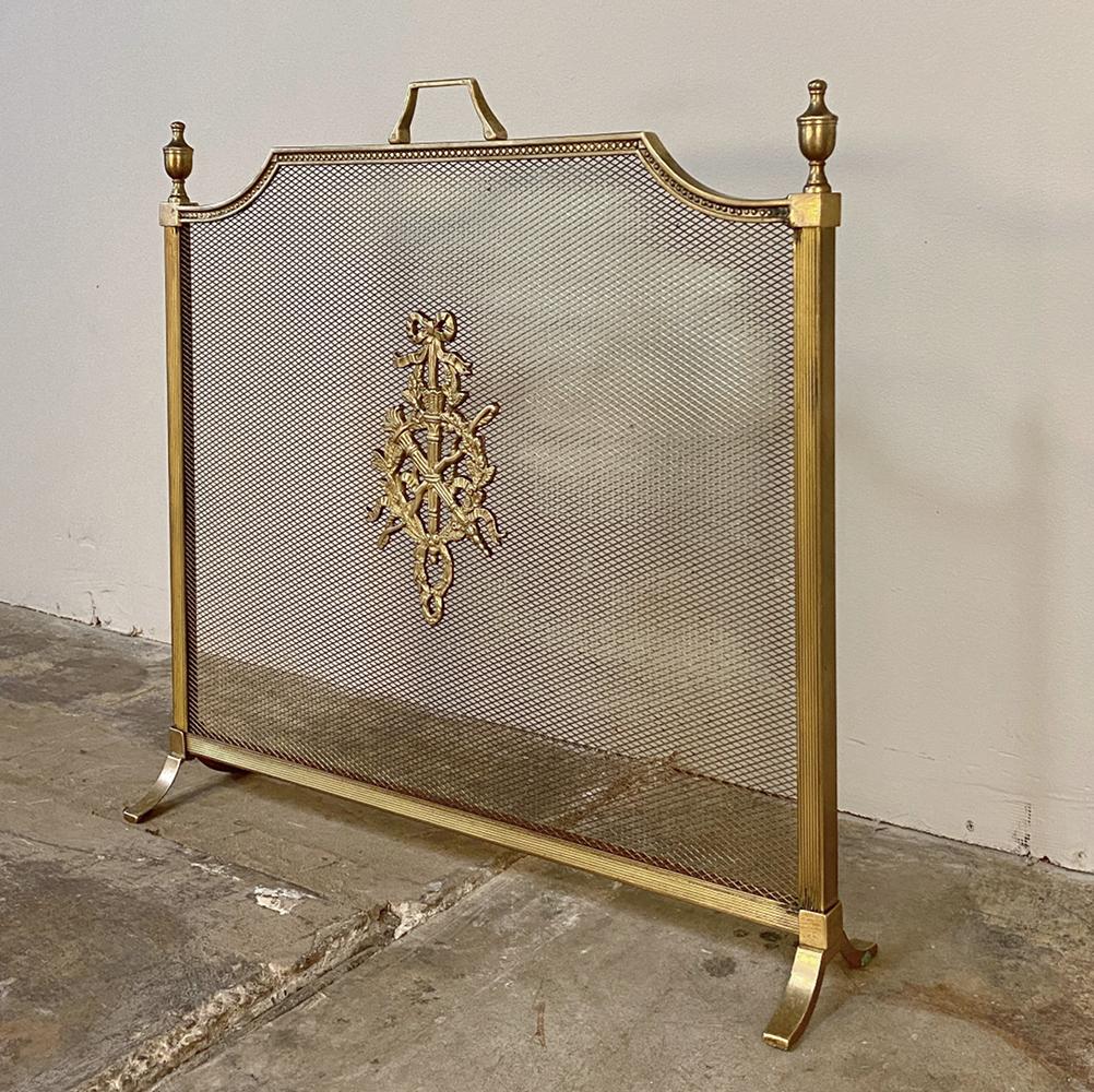 Cast Antique French Louis XVI Brass and Bronze Firescreen