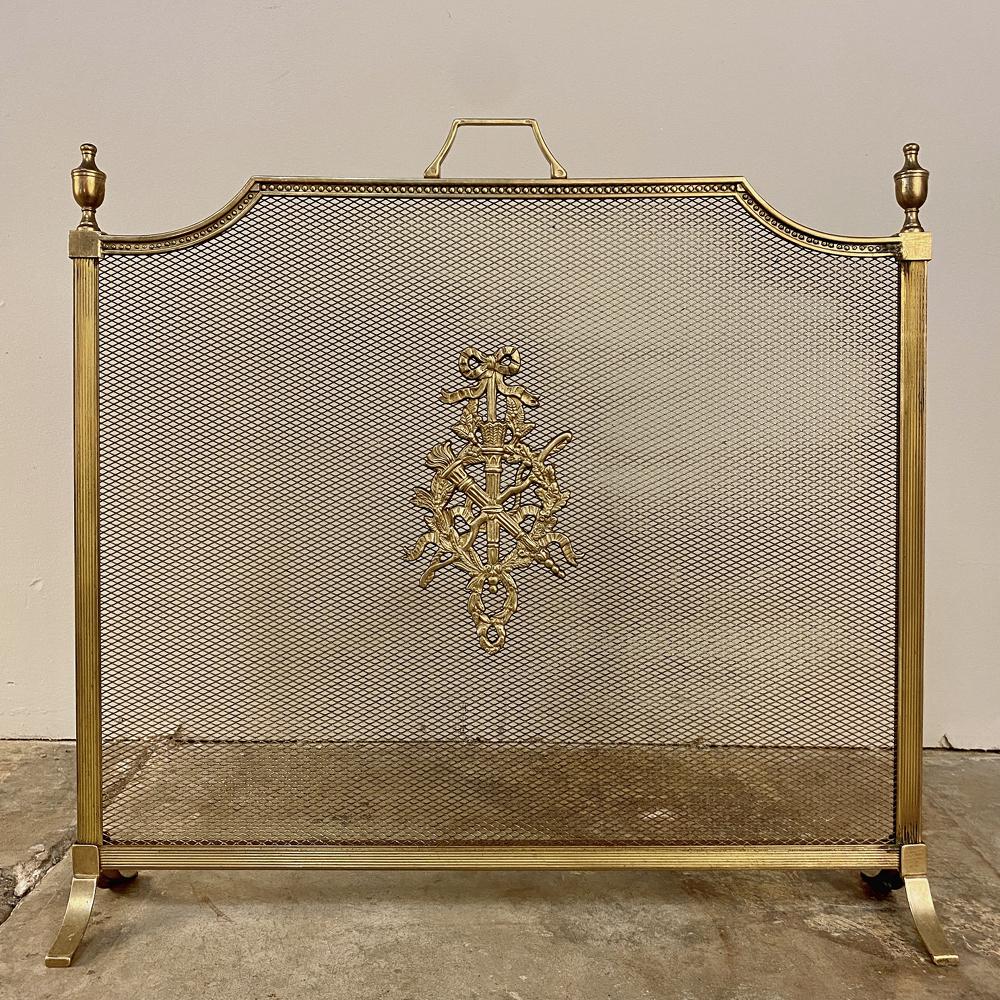 Antique French Louis XVI Brass and Bronze Firescreen In Good Condition In Dallas, TX