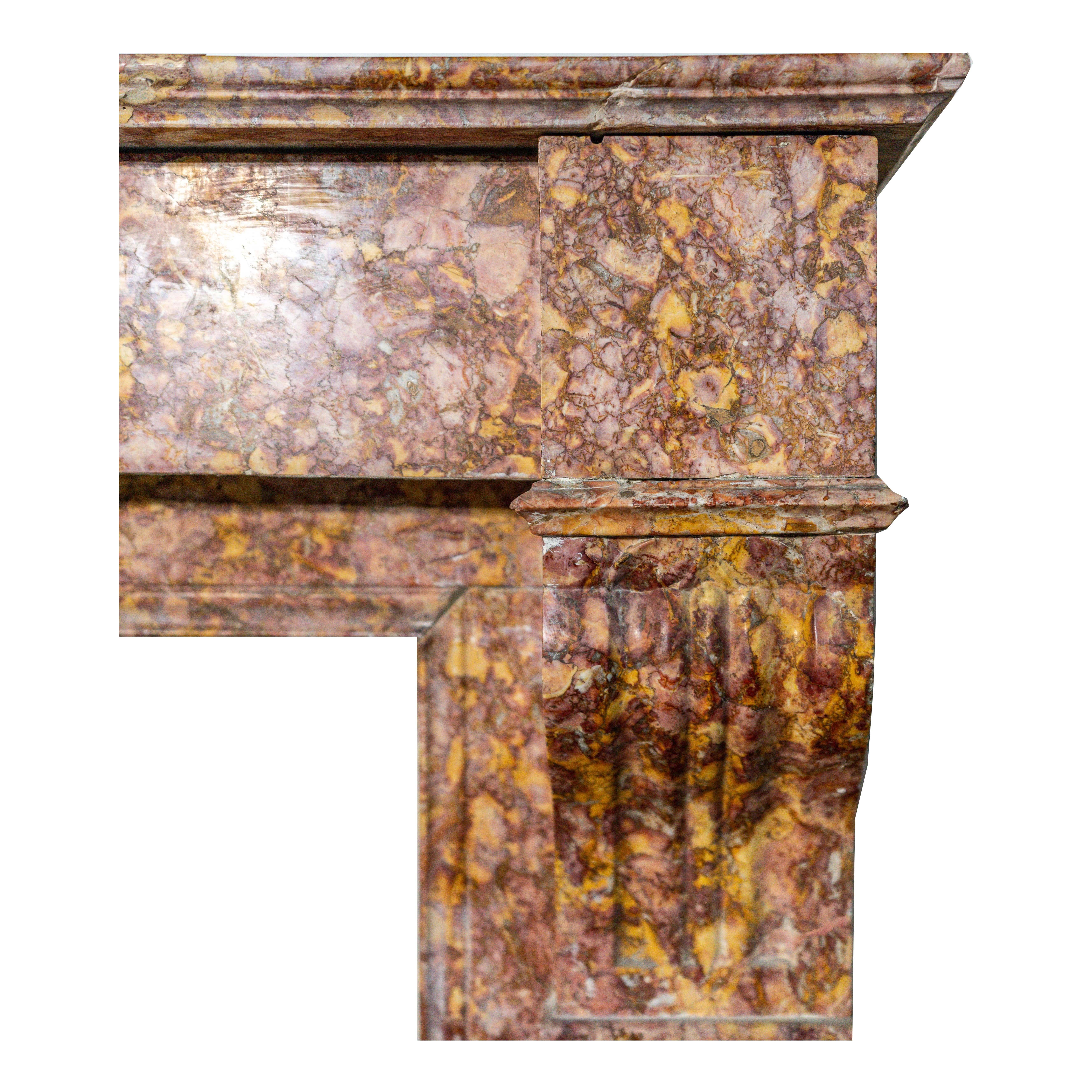 Hand-Carved Antique French Louis XVI Brocatello Marble fireplace  Mantel For Sale