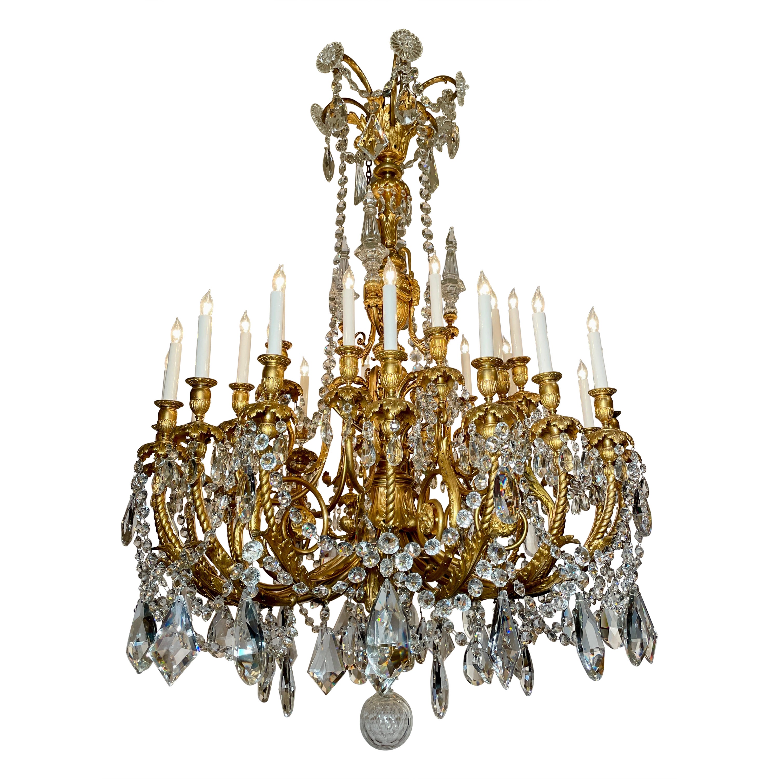 Antique French Louis XVI Bronze Baccarat Crystal Chandelier, Circa 1890