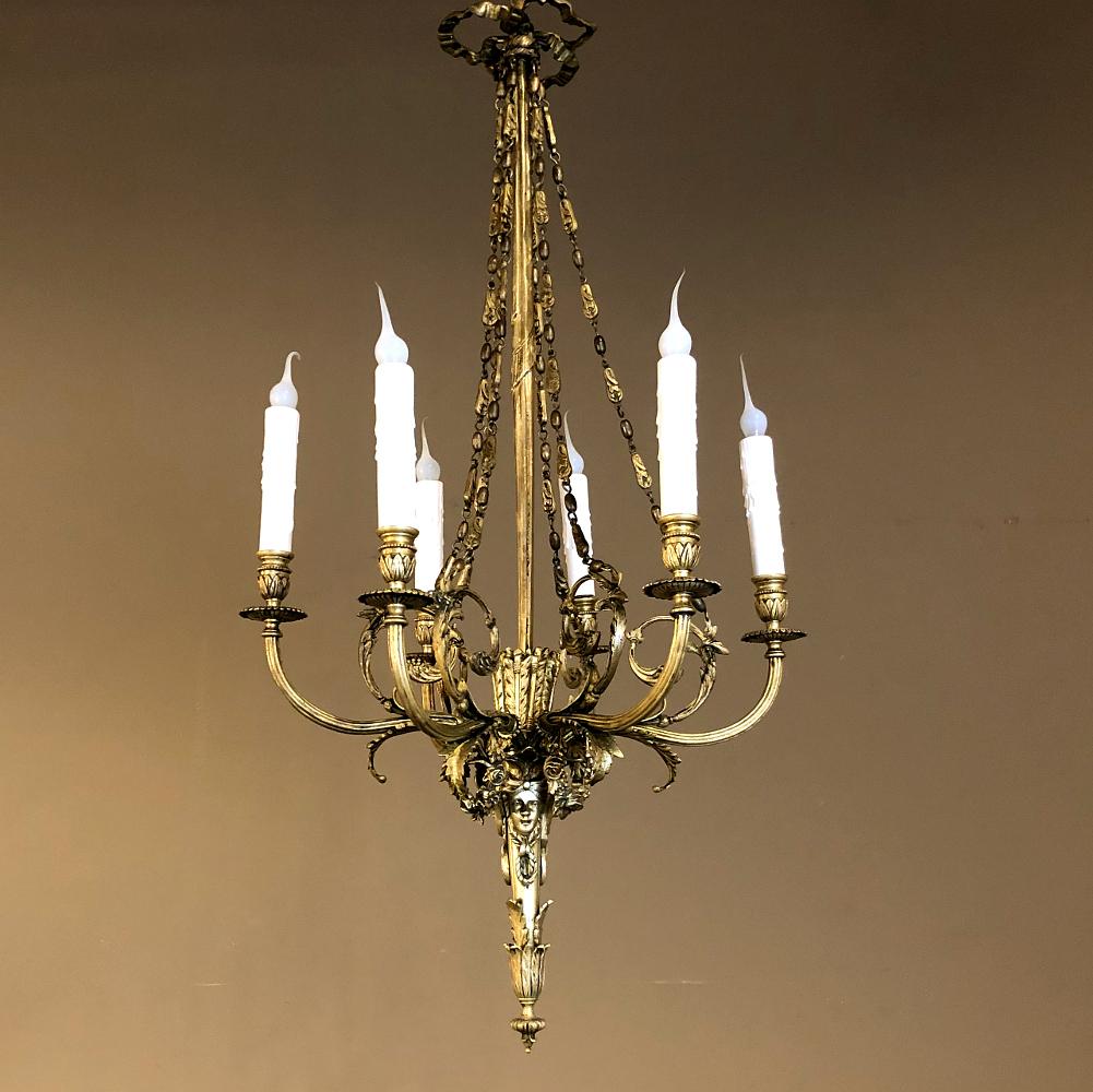 Hand-Crafted Antique French Louis XVI Bronze Chandelier For Sale