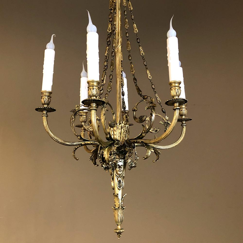 Antique French Louis XVI Bronze Chandelier In Good Condition For Sale In Dallas, TX