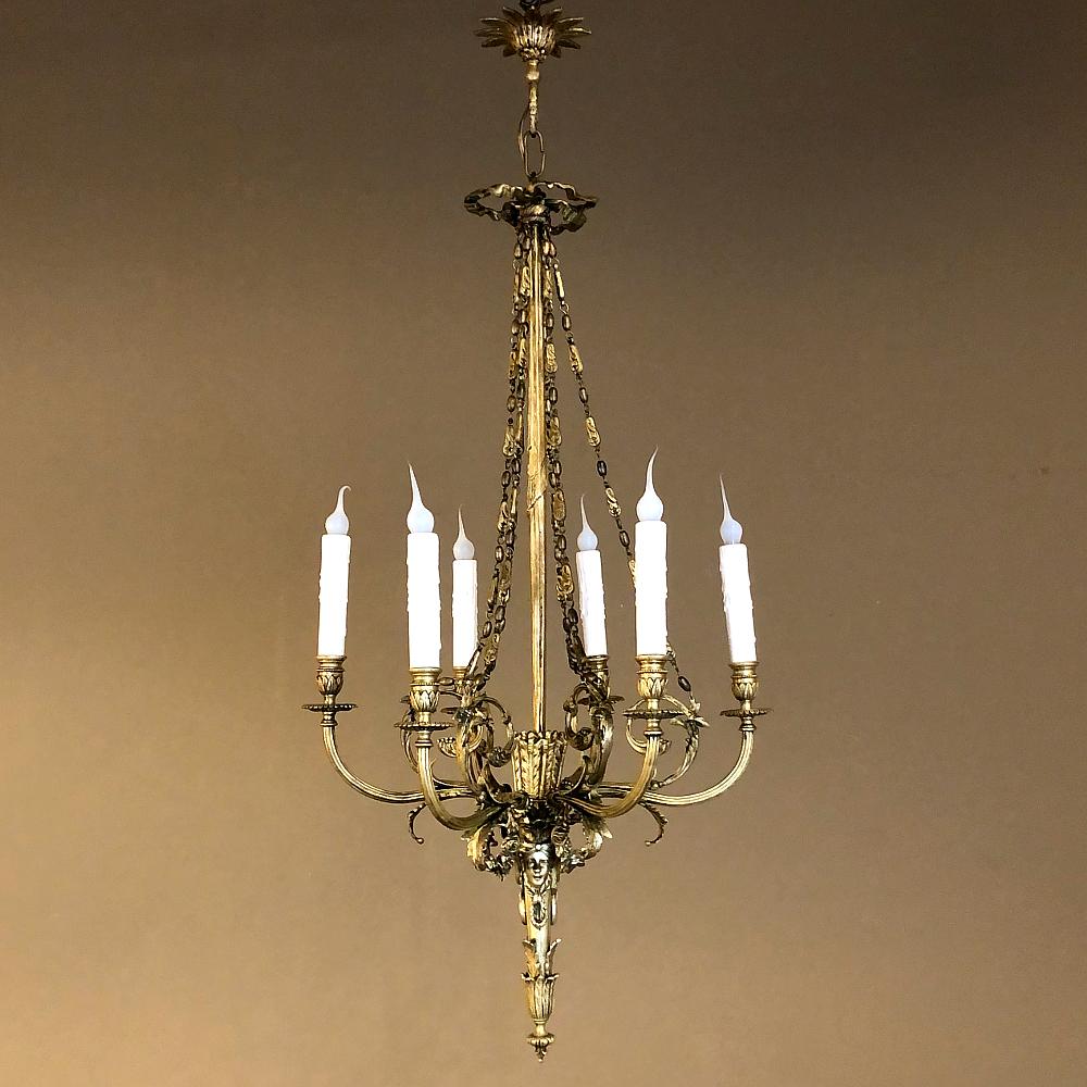 Late 19th Century Antique French Louis XVI Bronze Chandelier For Sale
