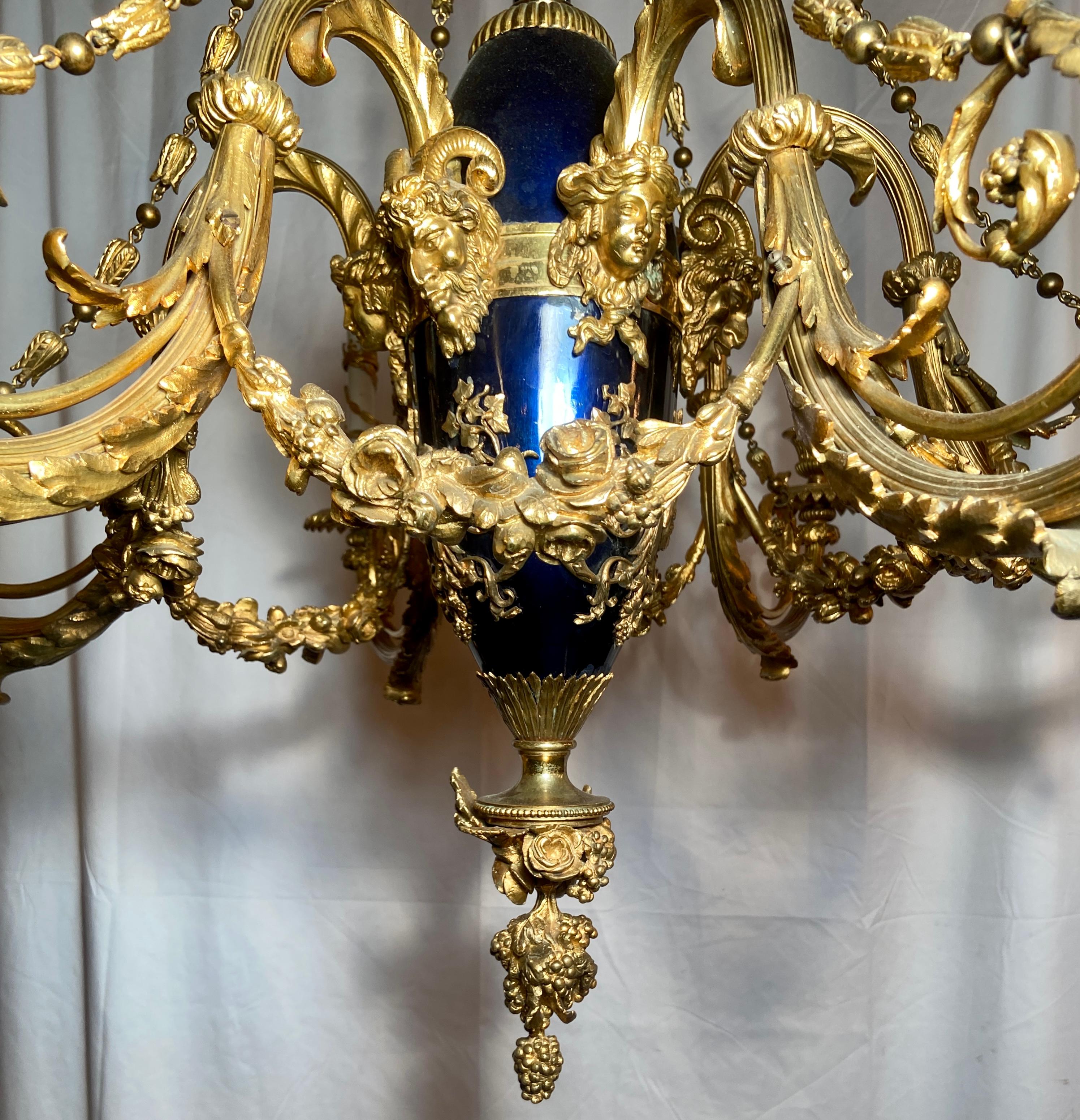 Antique French Louis XVI Bronze D' Ore and Cobalt Chandelier, circa 1880 In Good Condition For Sale In New Orleans, LA