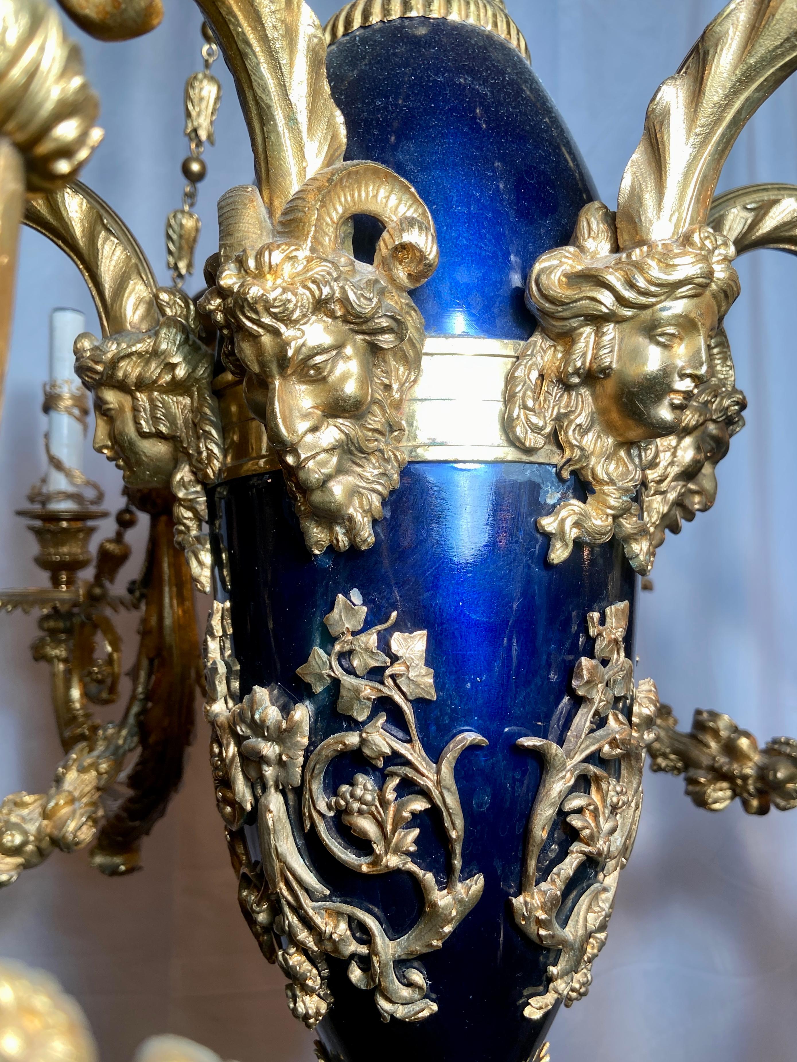 Antique French Louis XVI Bronze D' Ore and Cobalt Chandelier, circa 1880 For Sale 2