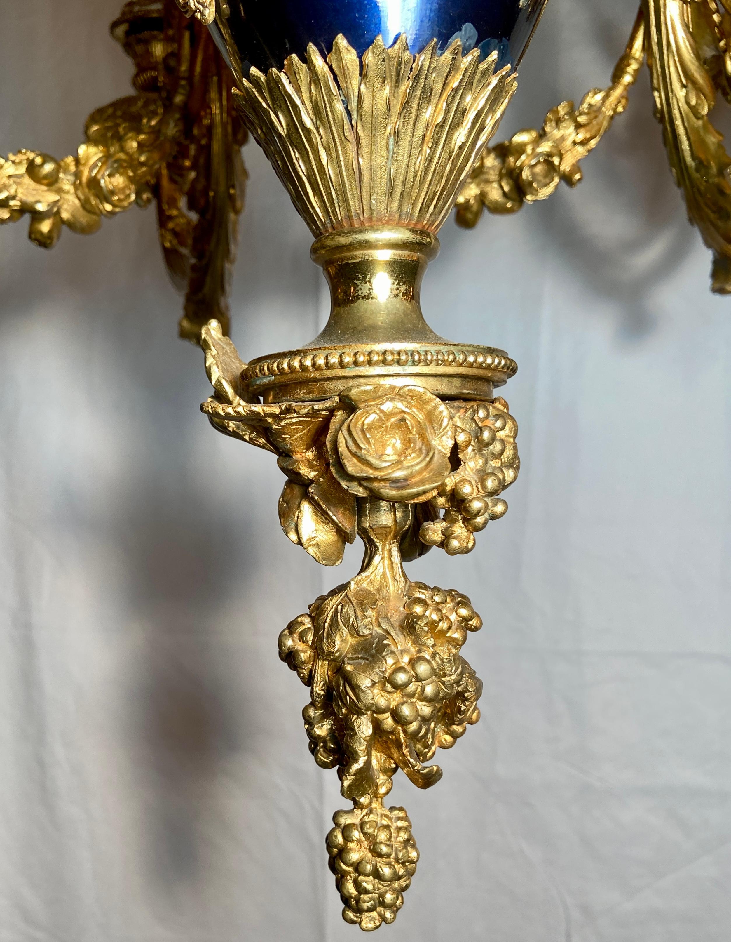 Antique French Louis XVI Bronze D' Ore and Cobalt Chandelier, circa 1880 For Sale 3