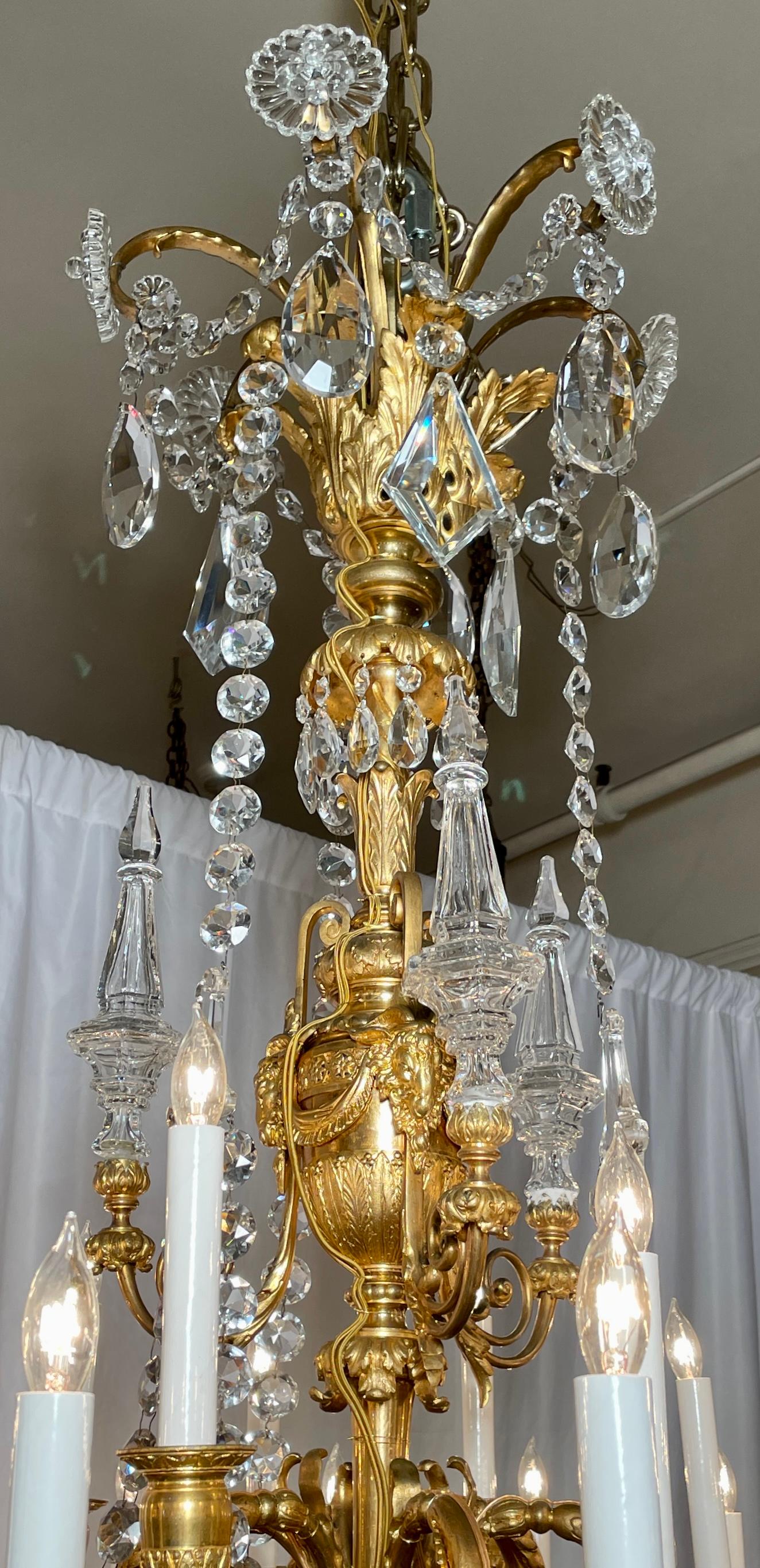 Antique French Louis XVI Bronze D' Ore & Baccarat Crystal Chandelier, Circa 1890 In Good Condition For Sale In New Orleans, LA