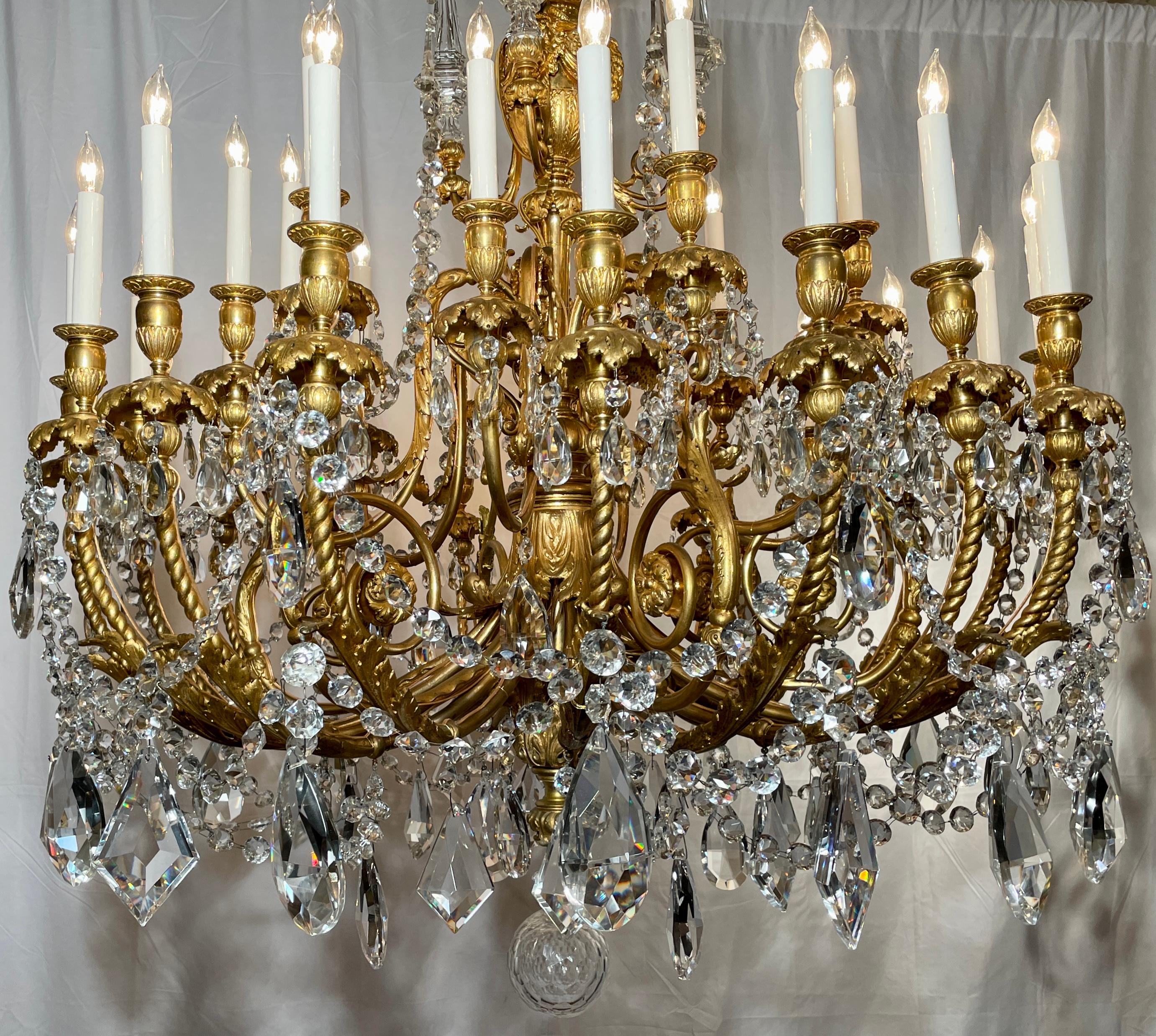 19th Century Antique French Louis XVI Bronze D' Ore & Baccarat Crystal Chandelier, Circa 1890 For Sale