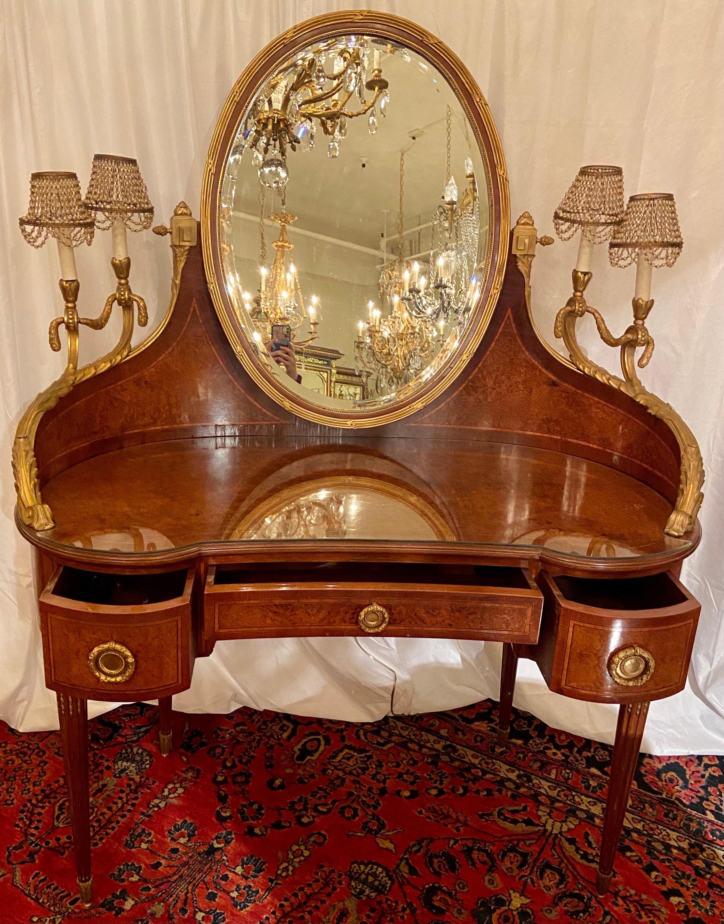 Antique French Louis XVI Bronze D' Ore and Briarwood Dressing Table, circa 1890 In Good Condition In New Orleans, LA