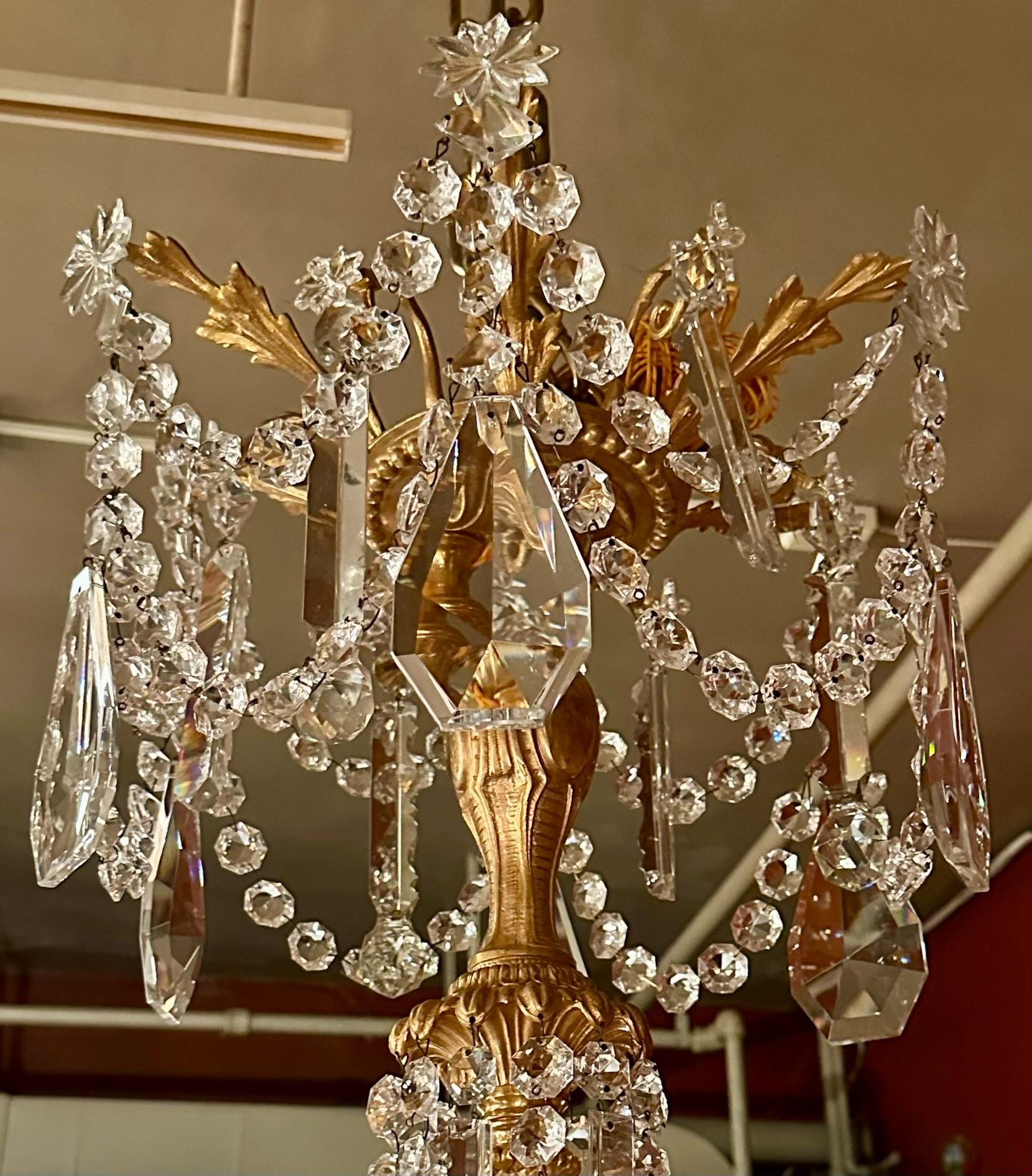 Impressive Antique French Louis XVI Bronze D'Oré & Cut Crystal Chandelier, Circa 1890's.