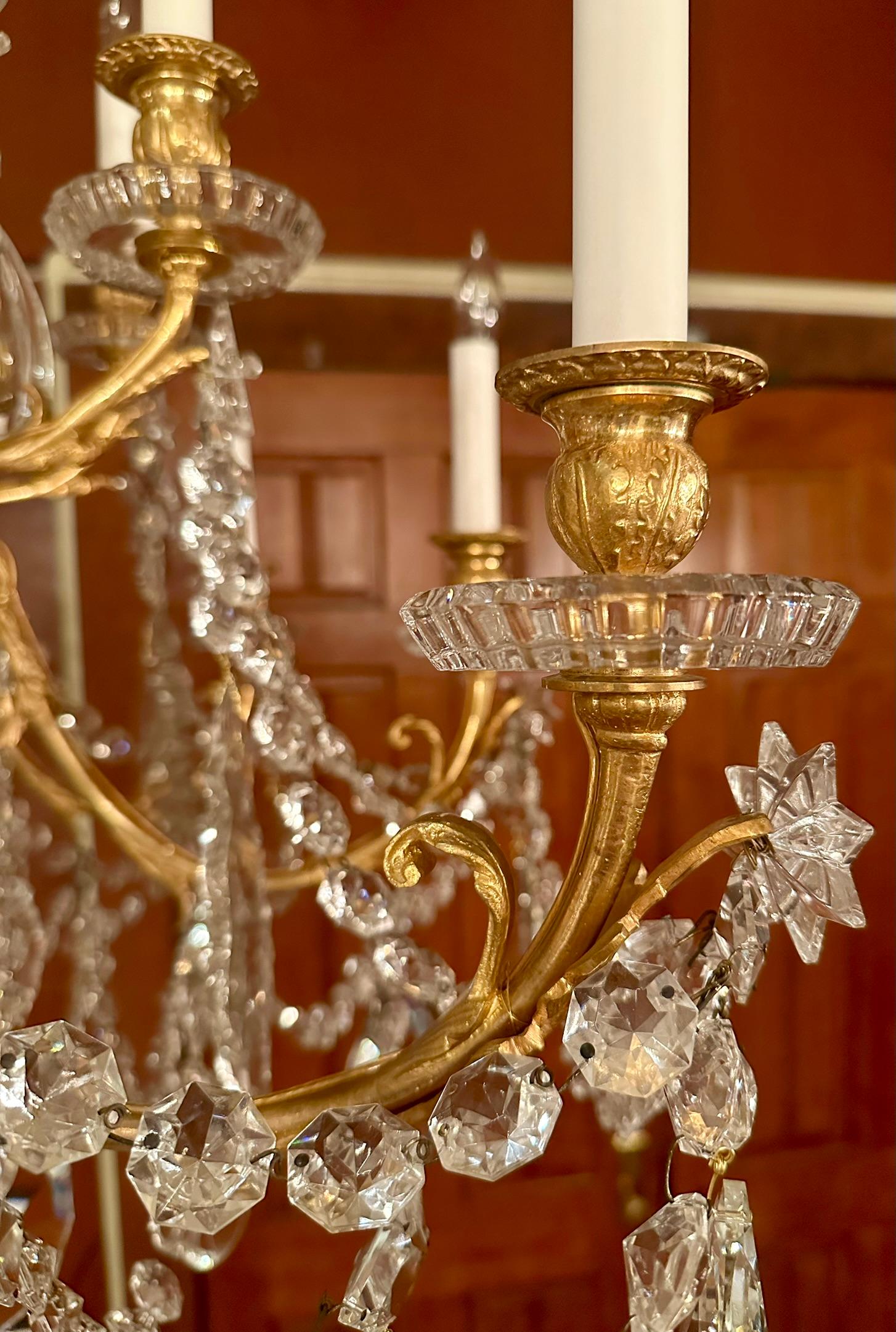 19th Century Antique French Louis XVI Bronze D'Oré & Cut Crystal Chandelier, Circa 1890's. For Sale