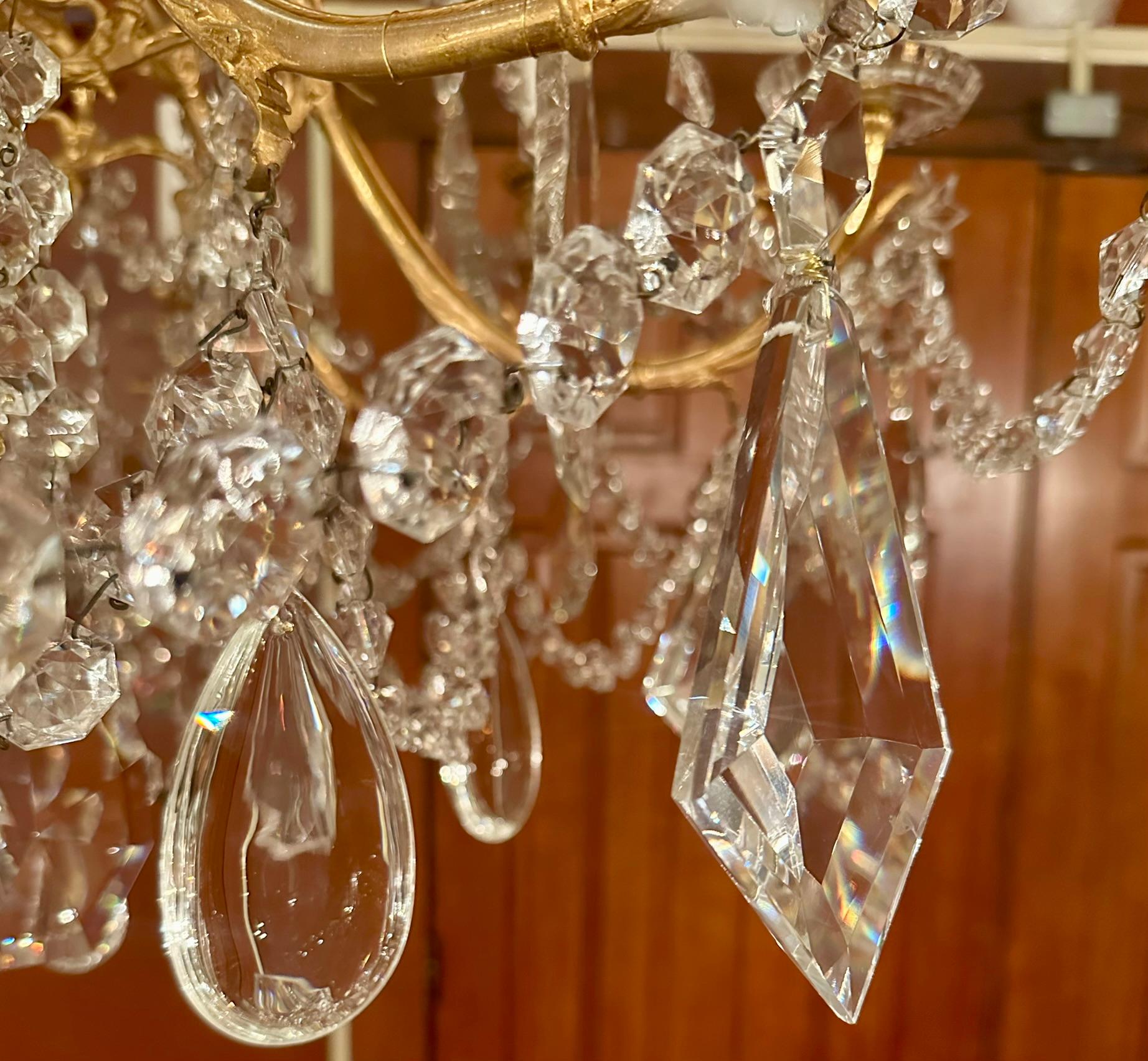 Antique French Louis XVI Bronze D'Oré & Cut Crystal Chandelier, Circa 1890's. For Sale 1