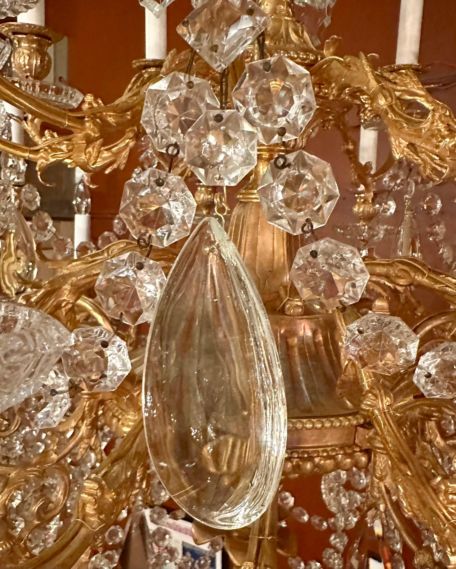 Antique French Louis XVI Bronze D'Oré & Cut Crystal Chandelier, Circa 1890's. For Sale 2