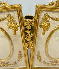 Antique French Louis XVI Bronze D'Ore Double Picture Frame with Flower Holder
